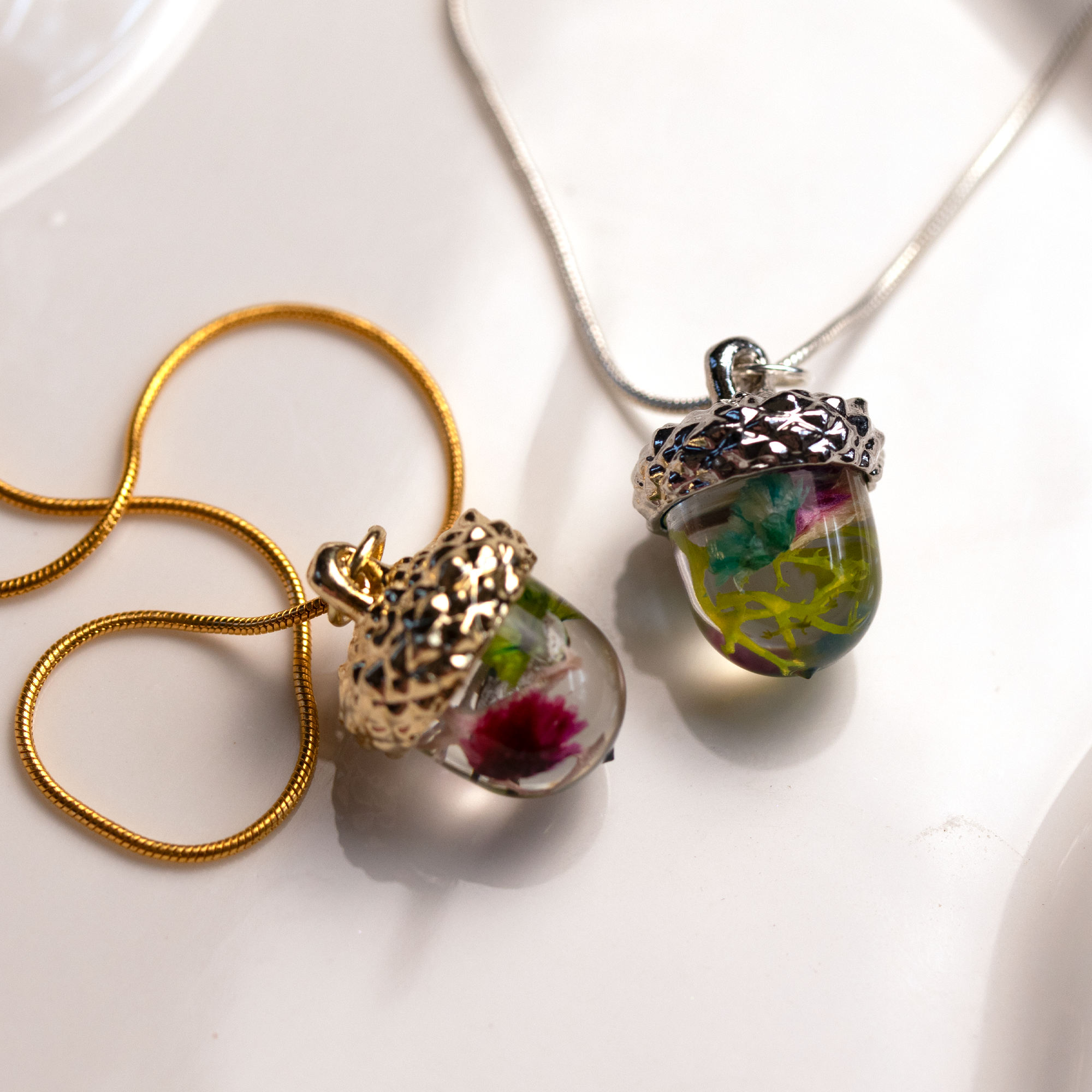 Dainty Botanical Flower Acorn Pendant image 1