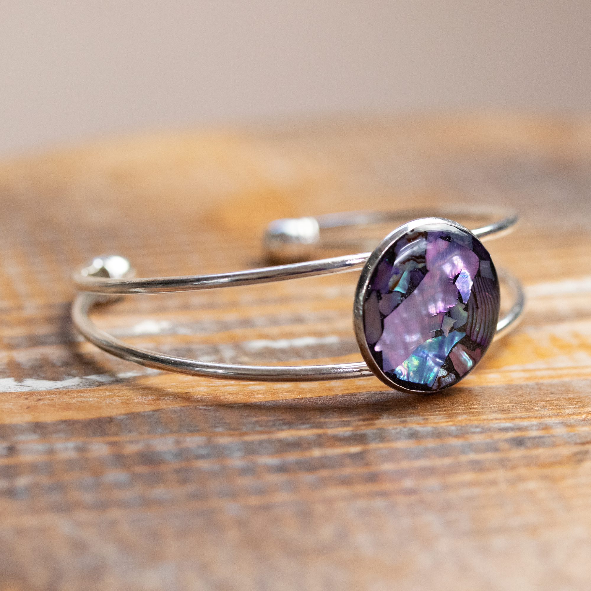 Abalone Shell Bangle Cuff Bracelet - Calico Unicorn