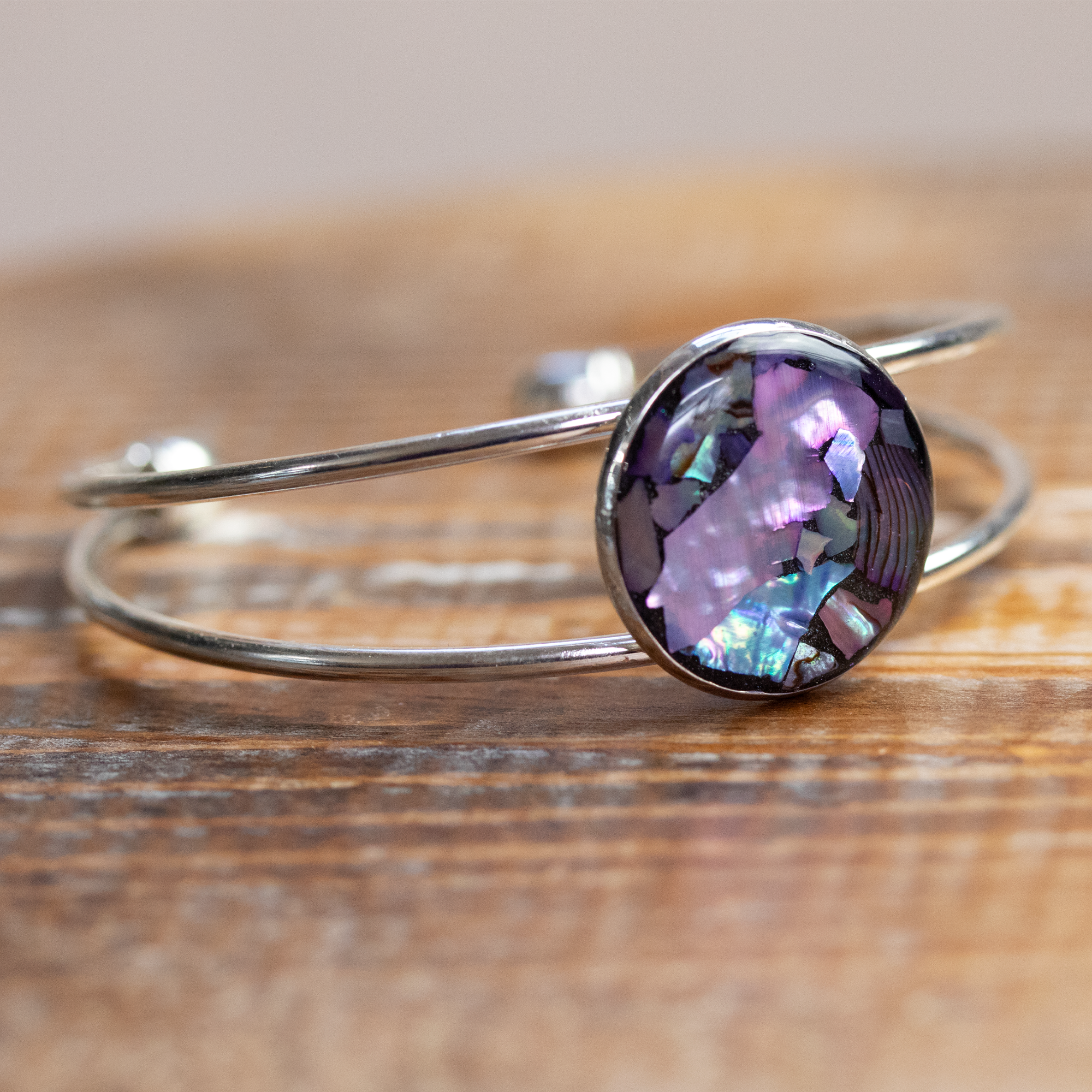Abalone Shell Bangle Cuff Bracelet - Calico Unicorn