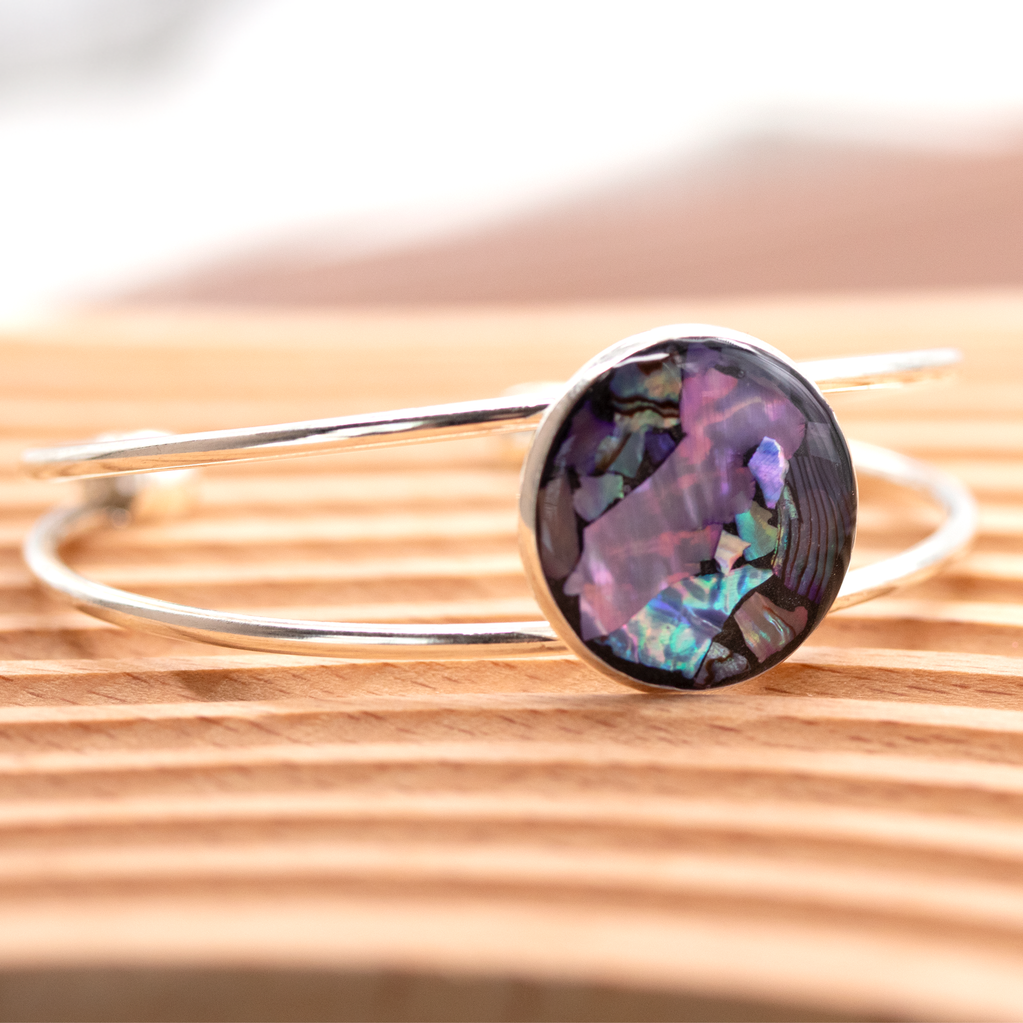 Abalone Shell Bangle Cuff Bracelet - Calico Unicorn
