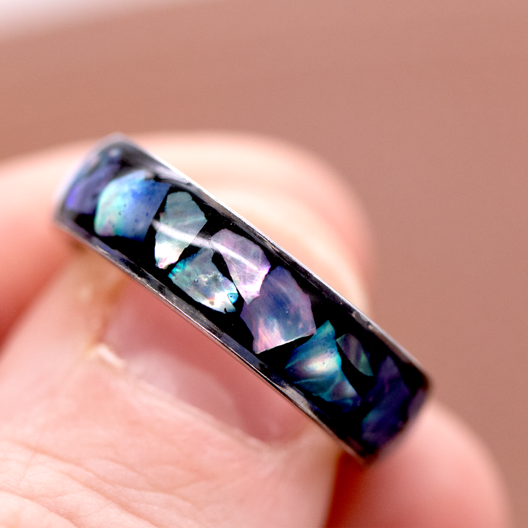 Abalone Shell Ring and Bangle Cuff Bracelet Matching Jewelry Set - Calico Unicorn