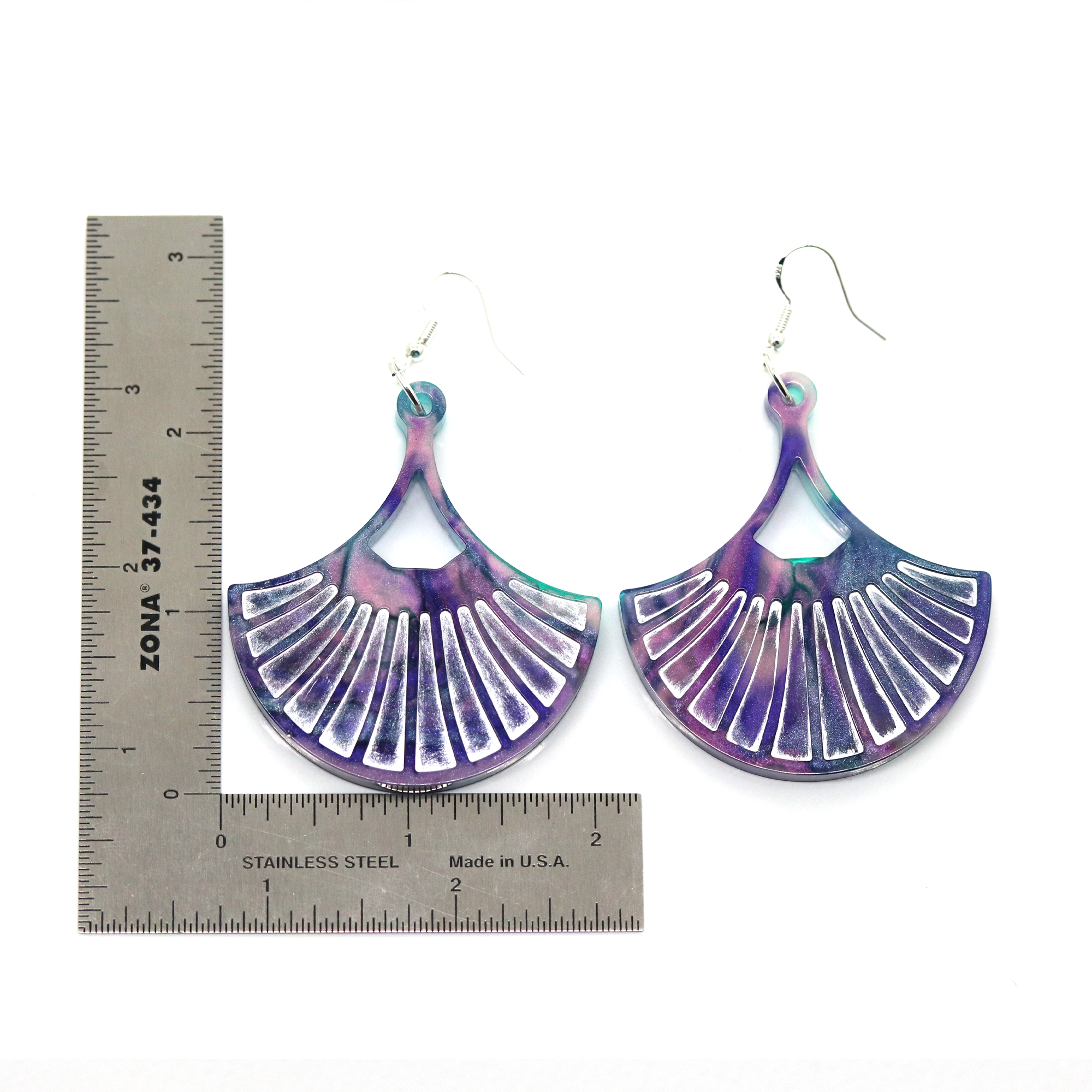 Fan-Shaped Purple Marble Boho Earrings - Calico Unicorn