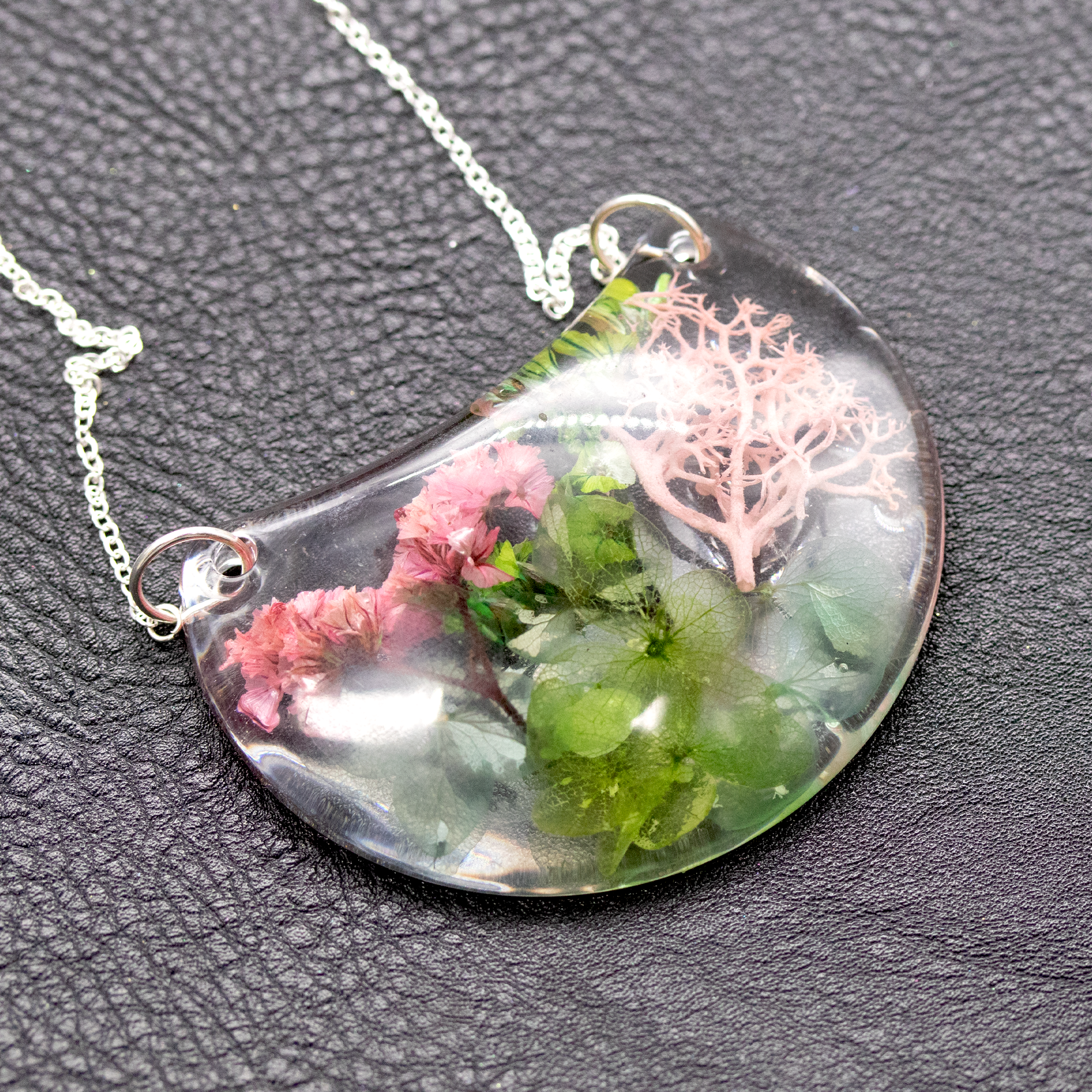 Botanical Flower Crescent Moon Bib Pendant - Calico Unicorn