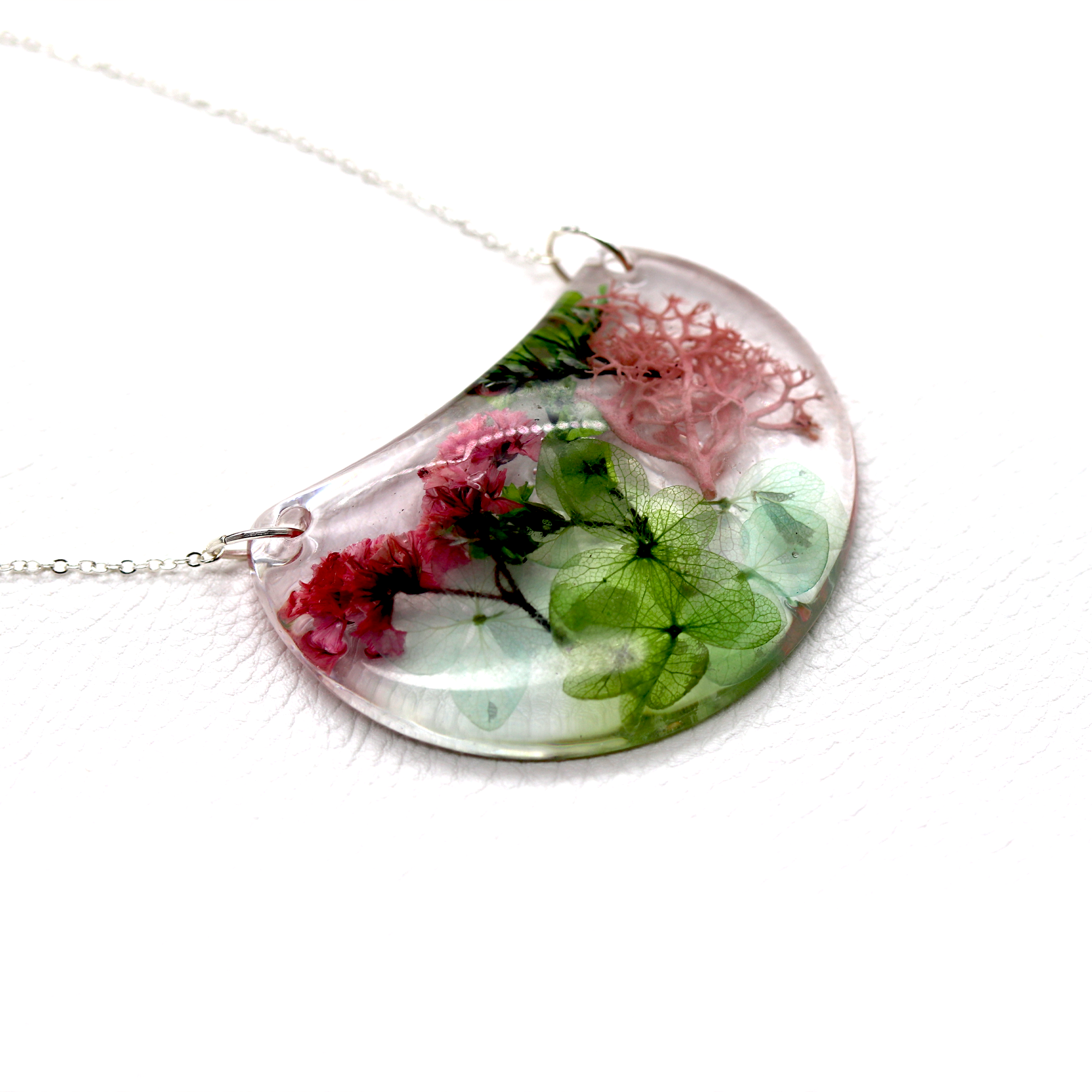 Botanical Flower Crescent Moon Bib Pendant - Calico Unicorn