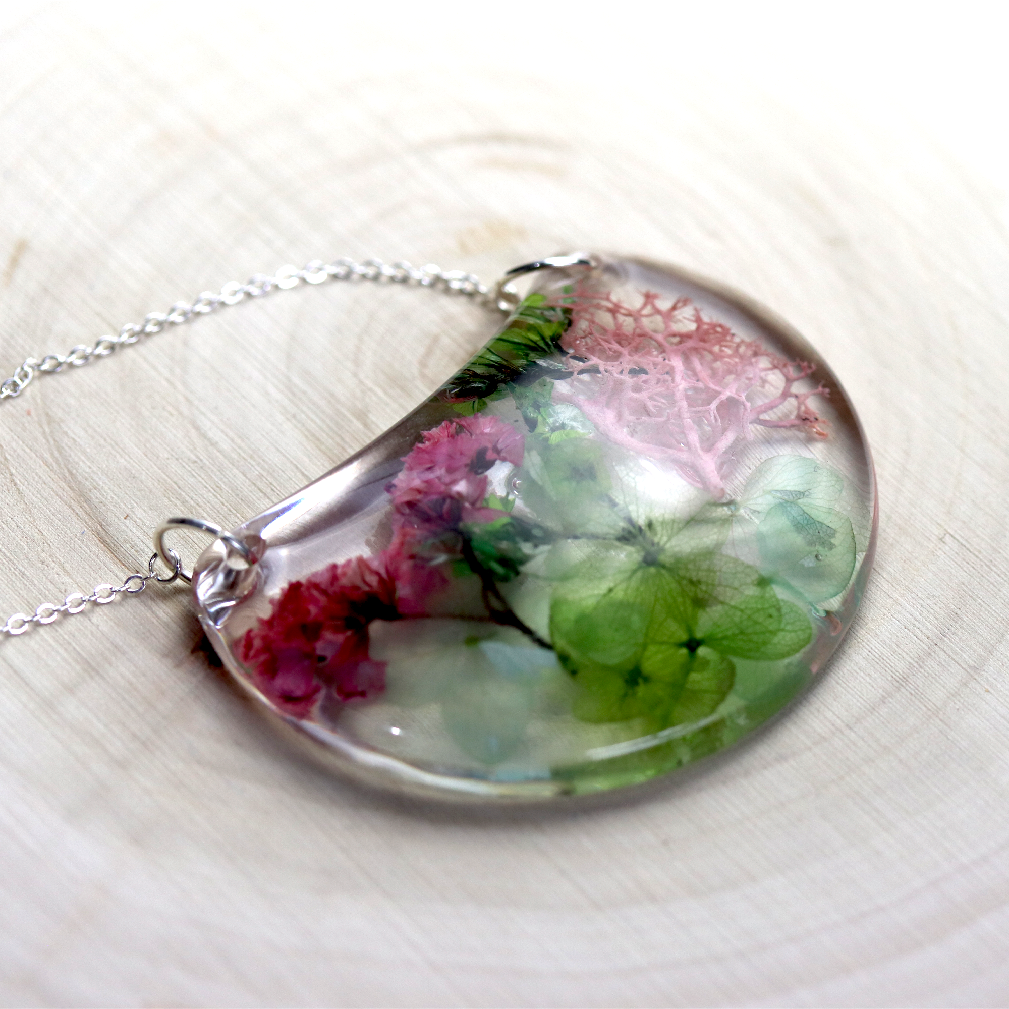 Botanical Flower Crescent Moon Bib Pendant - Calico Unicorn