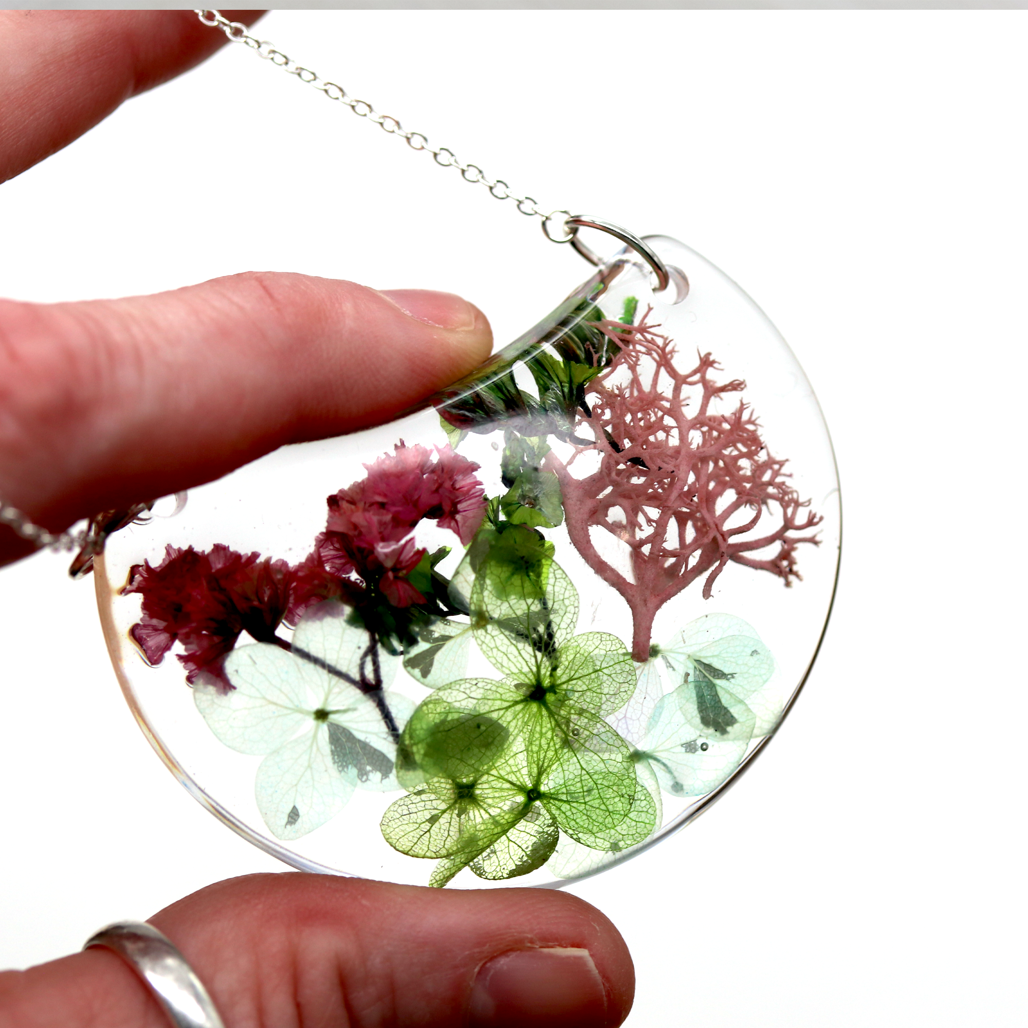 Botanical Flower Crescent Moon Bib Pendant - Calico Unicorn