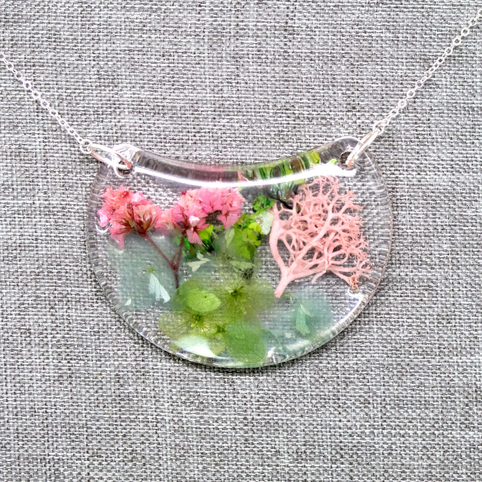 Botanical Flower Crescent Moon Bib Pendant - Calico Unicorn