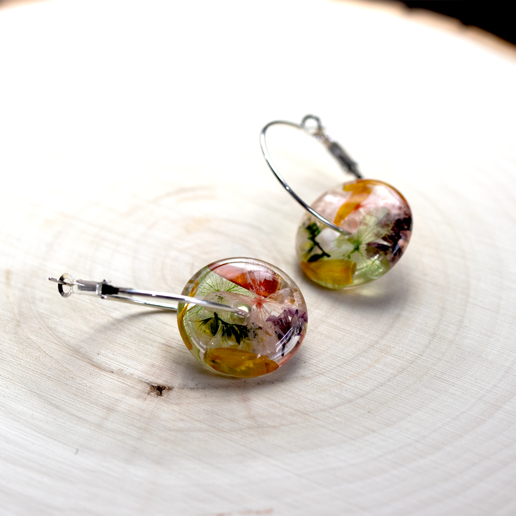 Botanical Flower Donut Shaped Earrings and Pendant Set - Calico Unicorn
