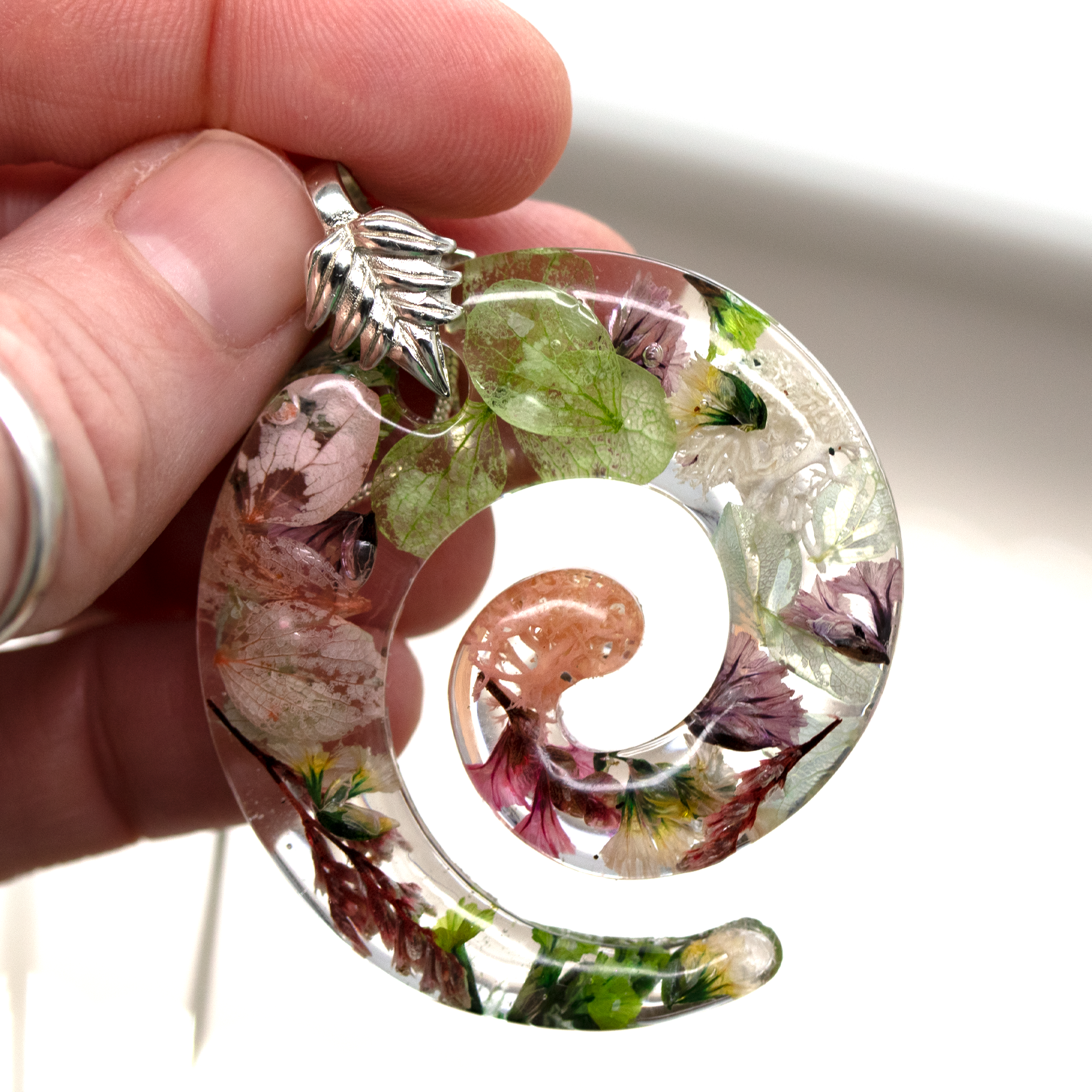 Botanical Flower Spiral Pendant - Calico Unicorn