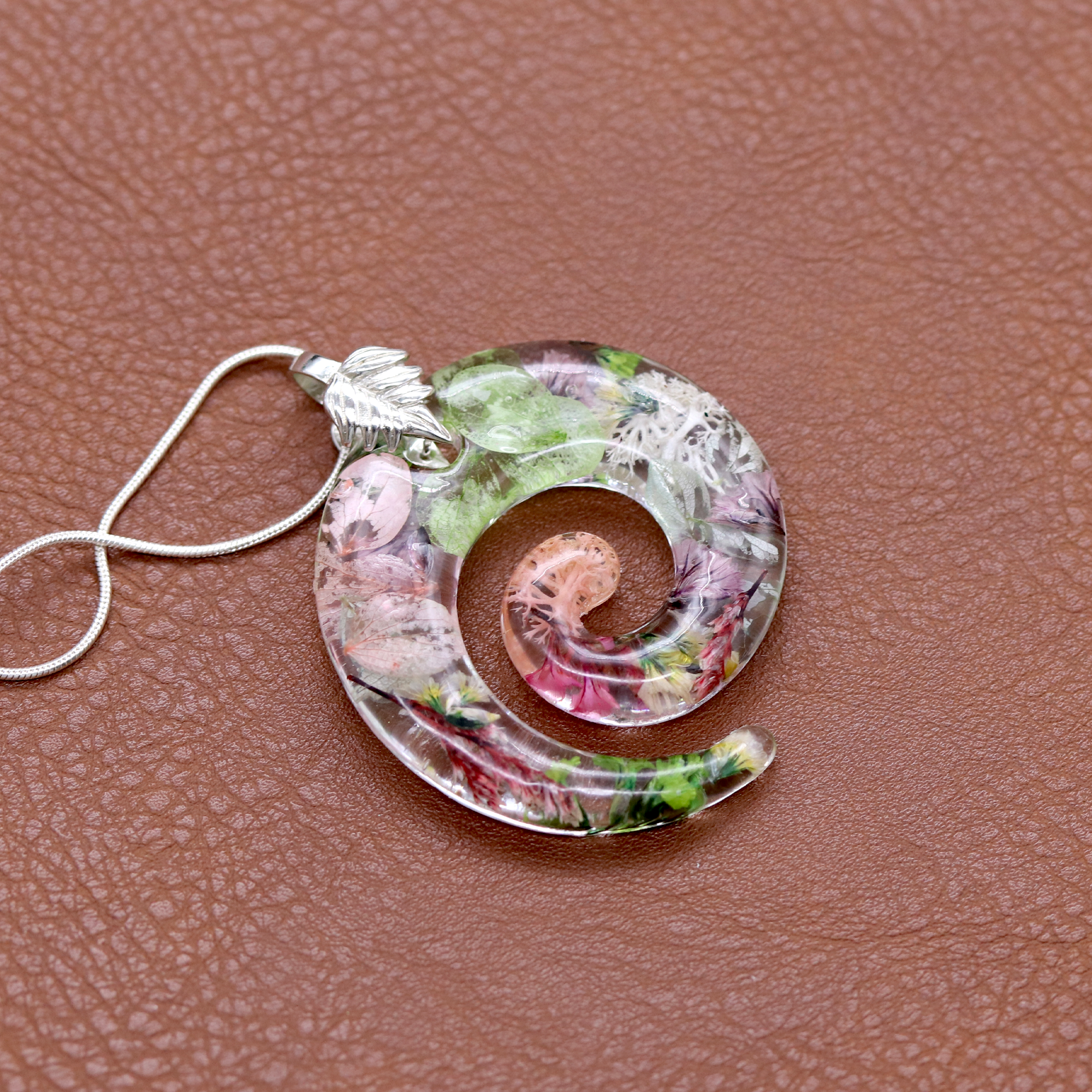 Botanical Flower Spiral Pendant - Calico Unicorn