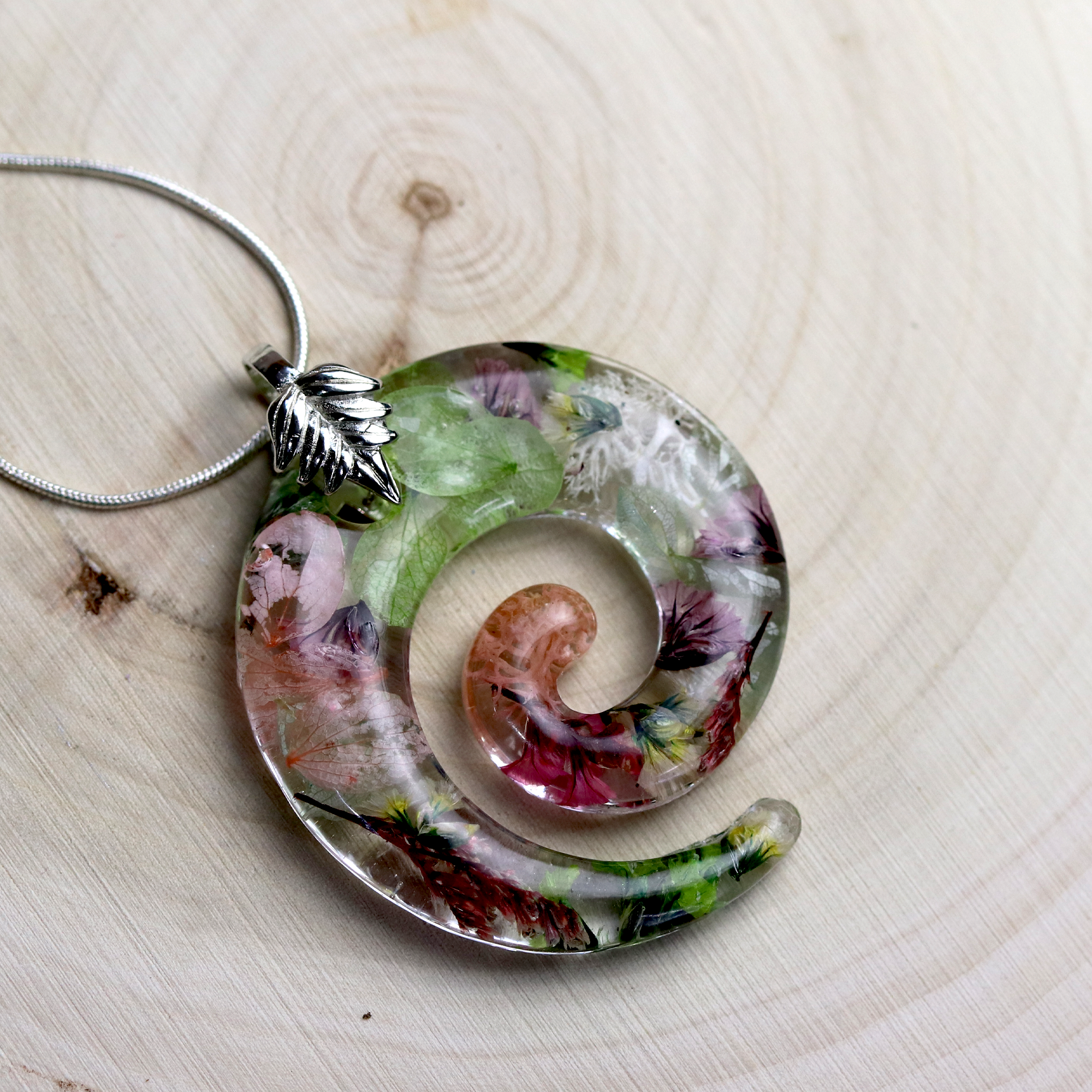 Botanical Flower Spiral Pendant - Calico Unicorn