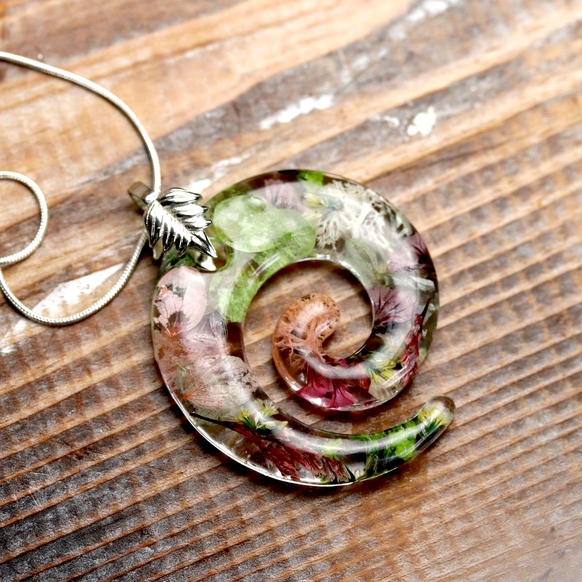 Botanical Flower Spiral Pendant - Calico Unicorn