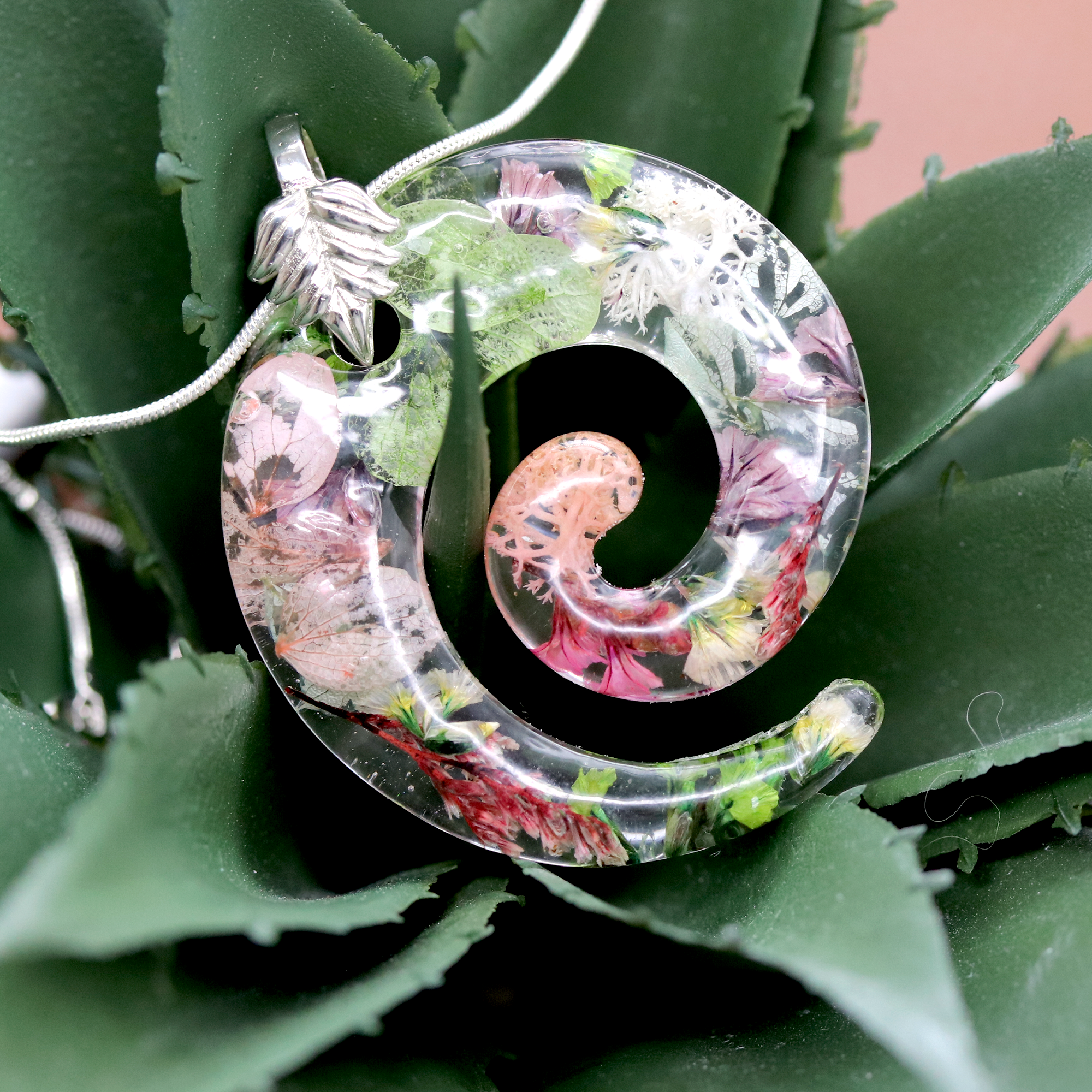 Botanical Flower Spiral Pendant - Calico Unicorn