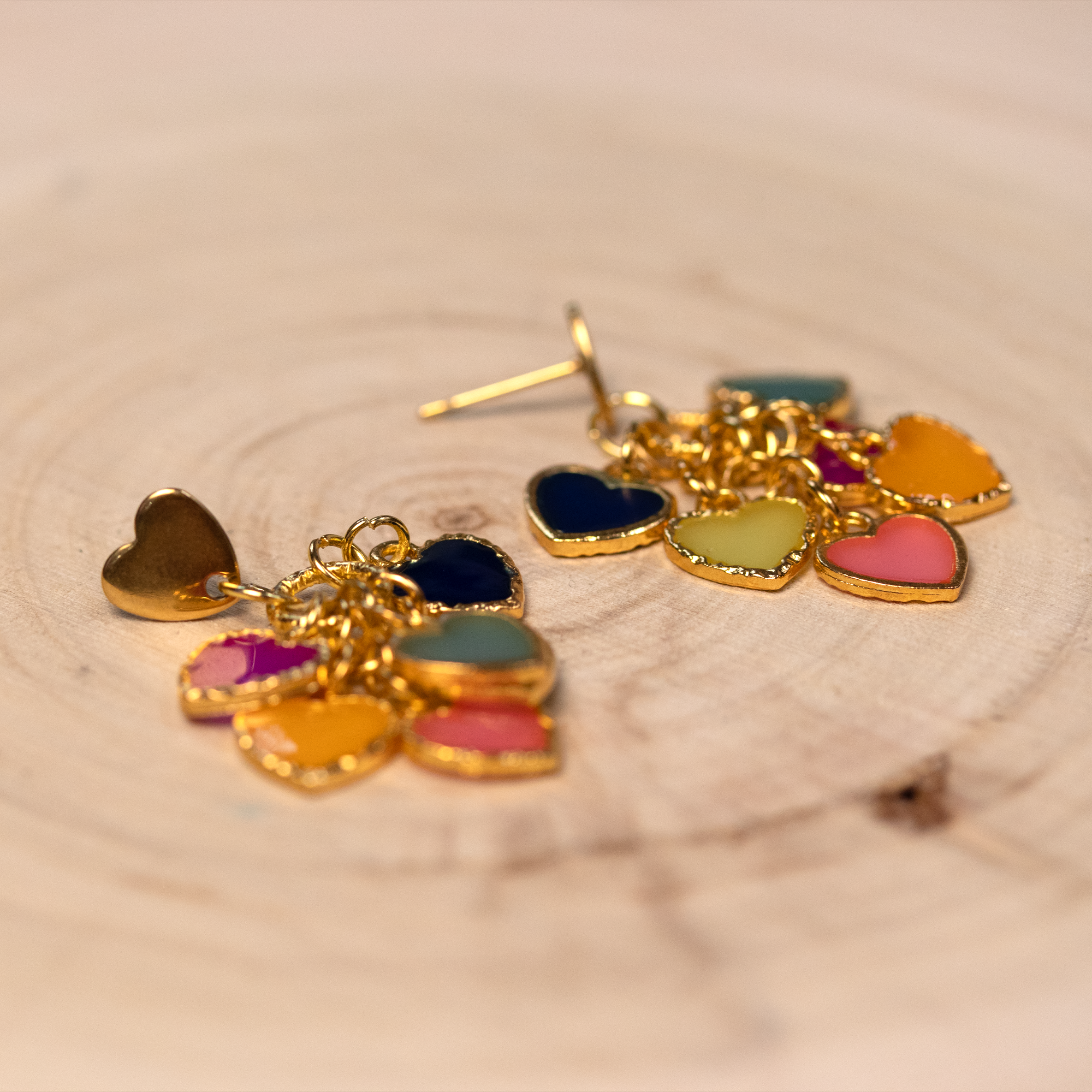Rainbow Dangling Hearts Bracelet and Earrings Set