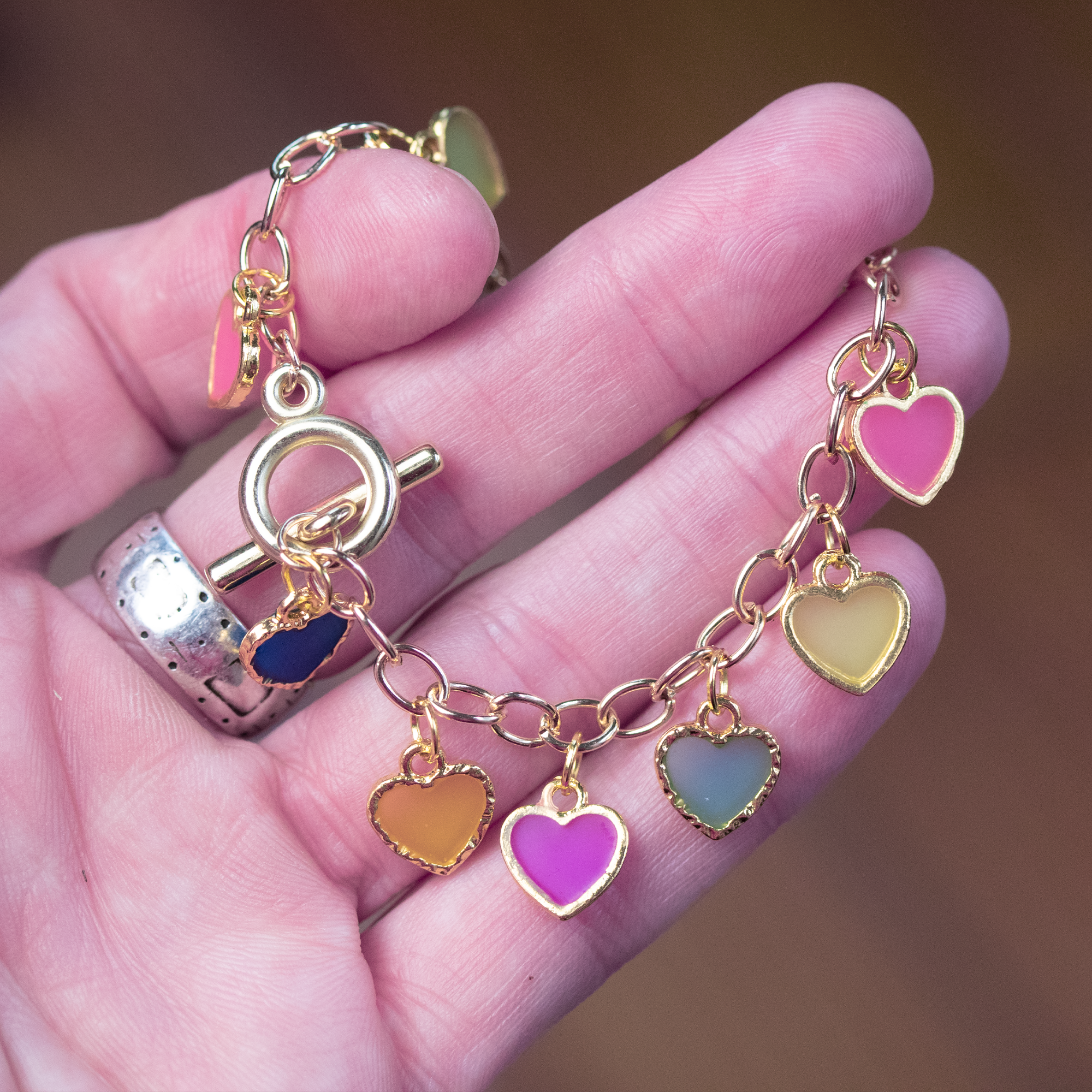 Rainbow Dangling Hearts Bracelet and Earrings Set