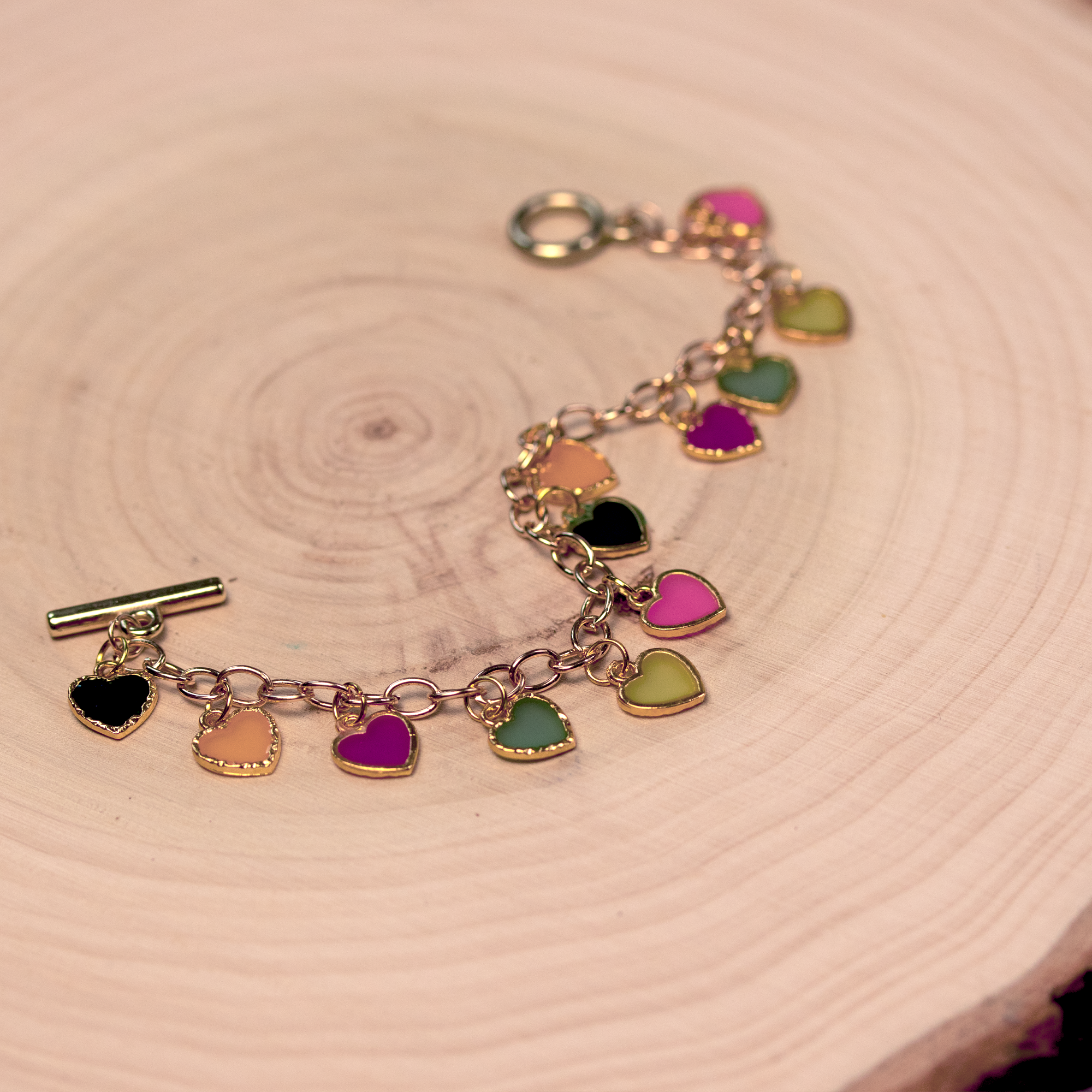 Rainbow Dangling Hearts Bracelet and Earrings Set