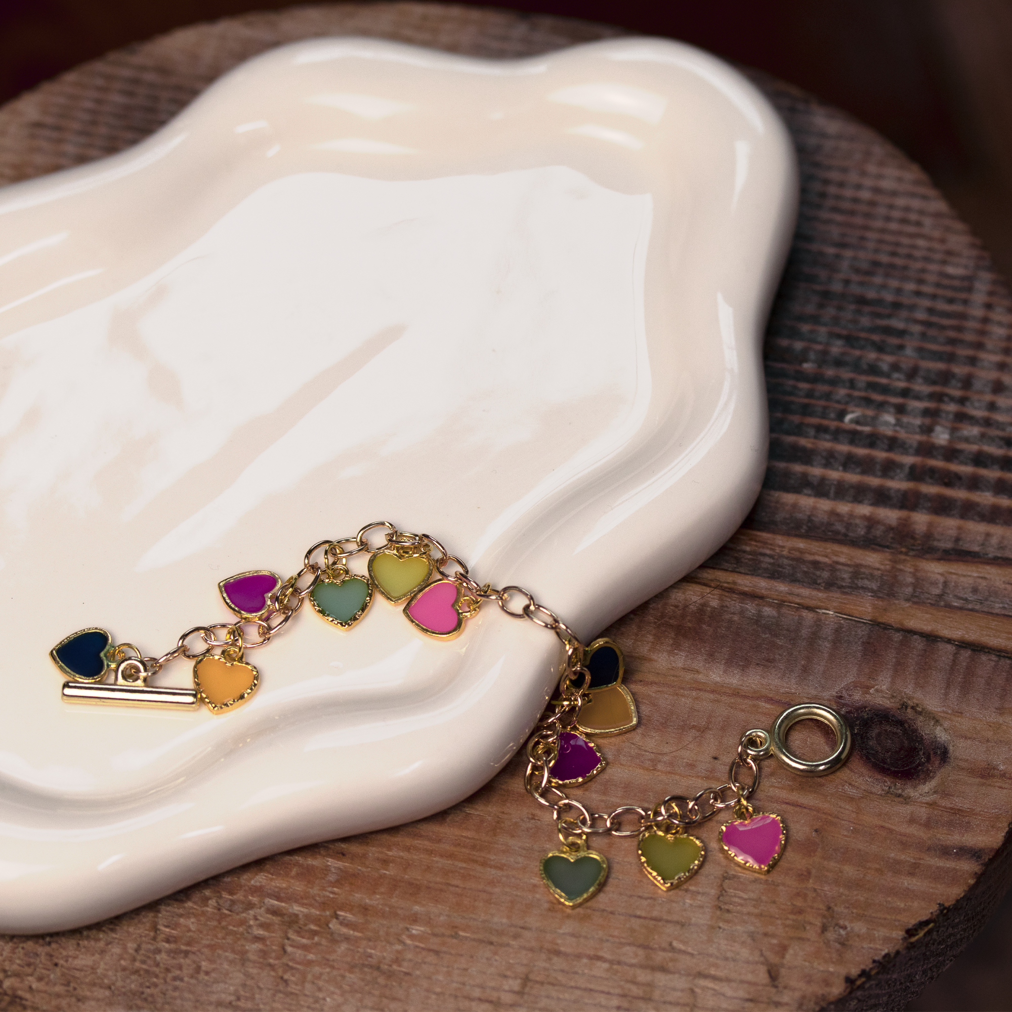 Rainbow Dangling Hearts Bracelet and Earrings Set