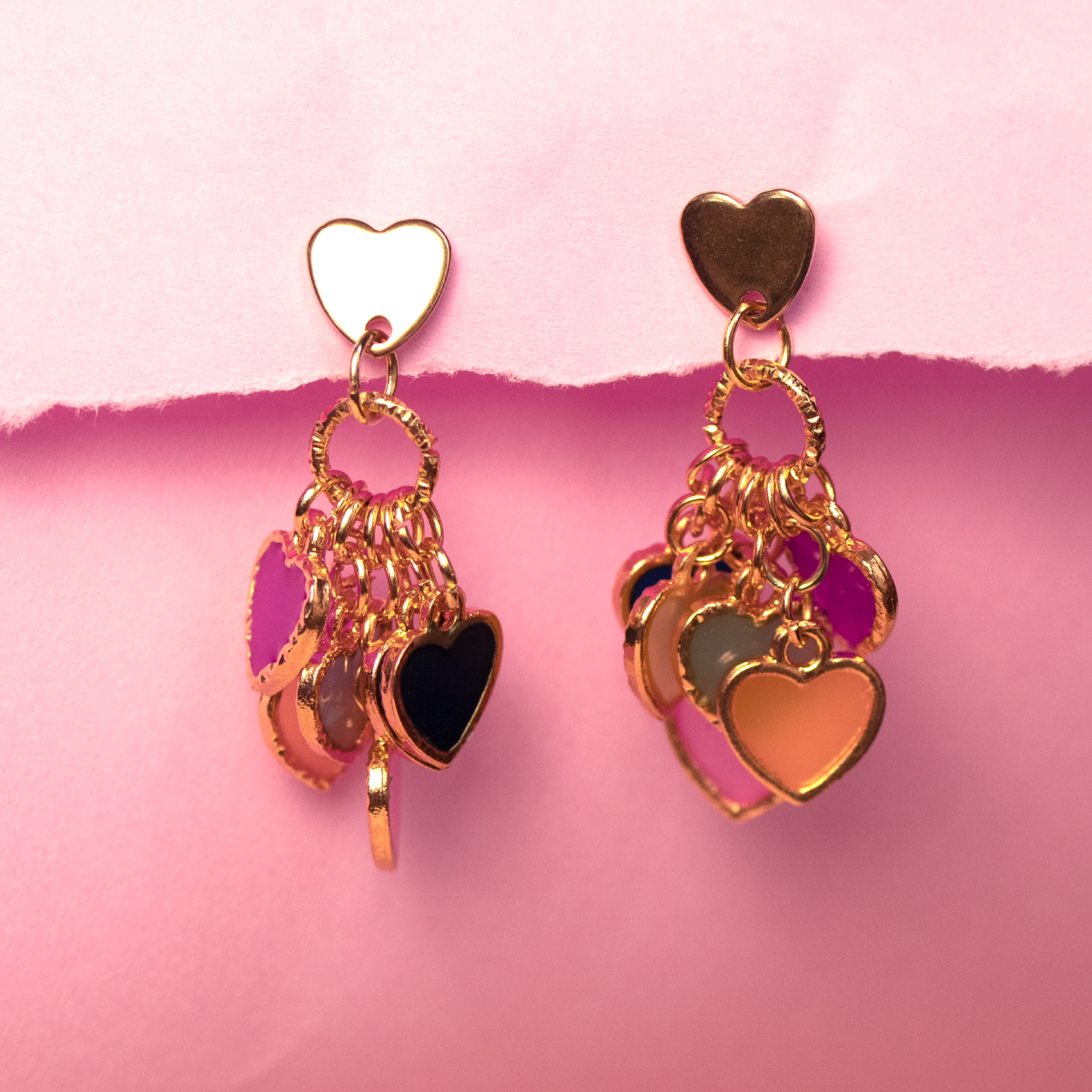 Rainbow Dangling Hearts Bracelet and Earrings Set