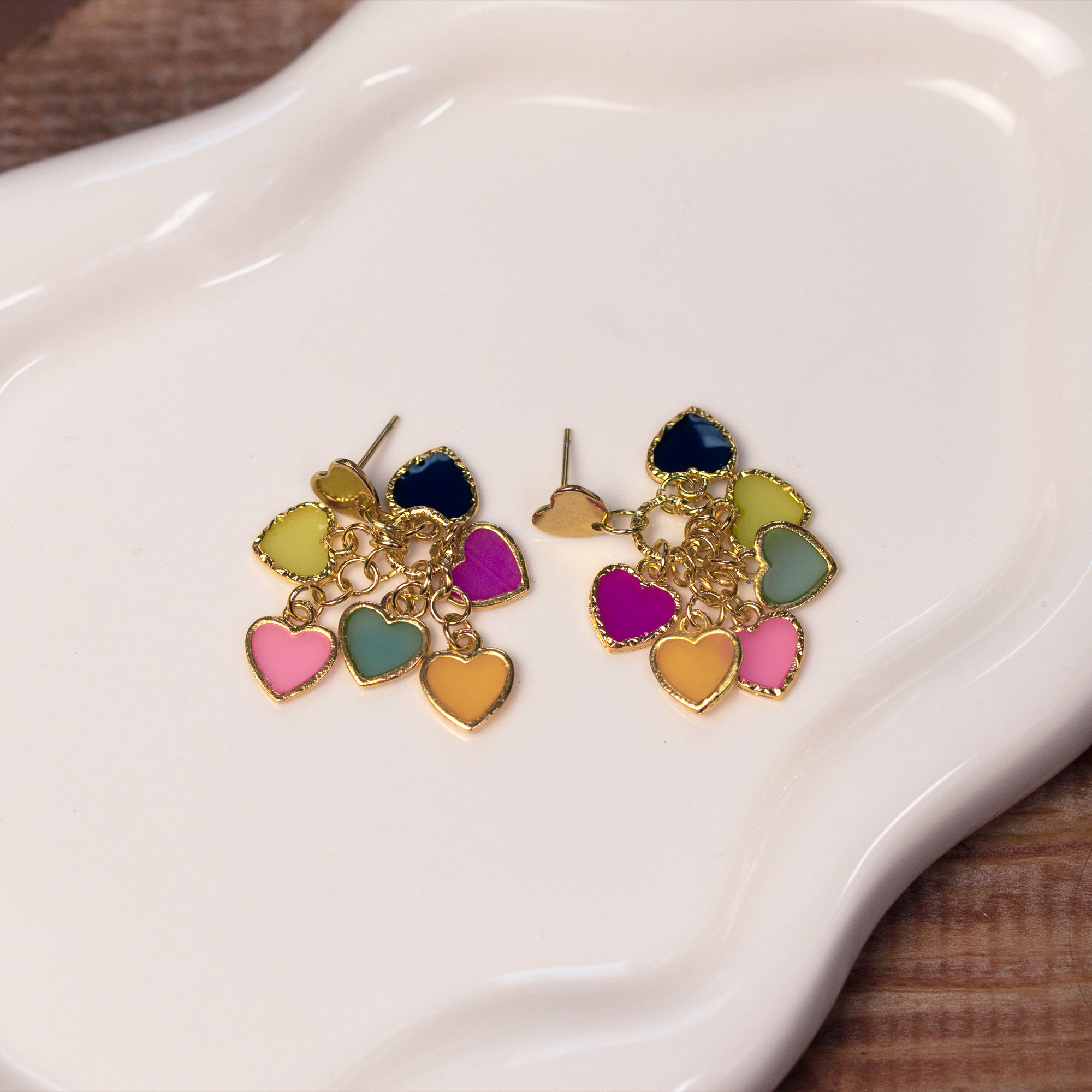 Rainbow Dangling Hearts Bracelet and Earrings Set