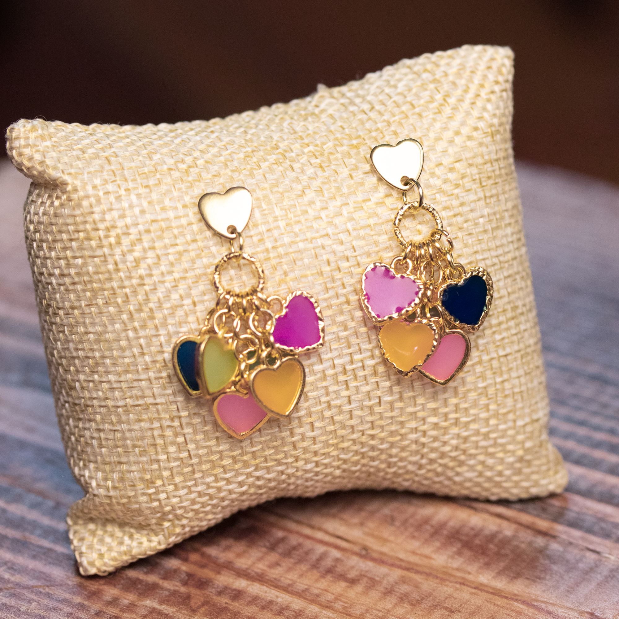 Rainbow Dangling Hearts Bracelet and Earrings Set