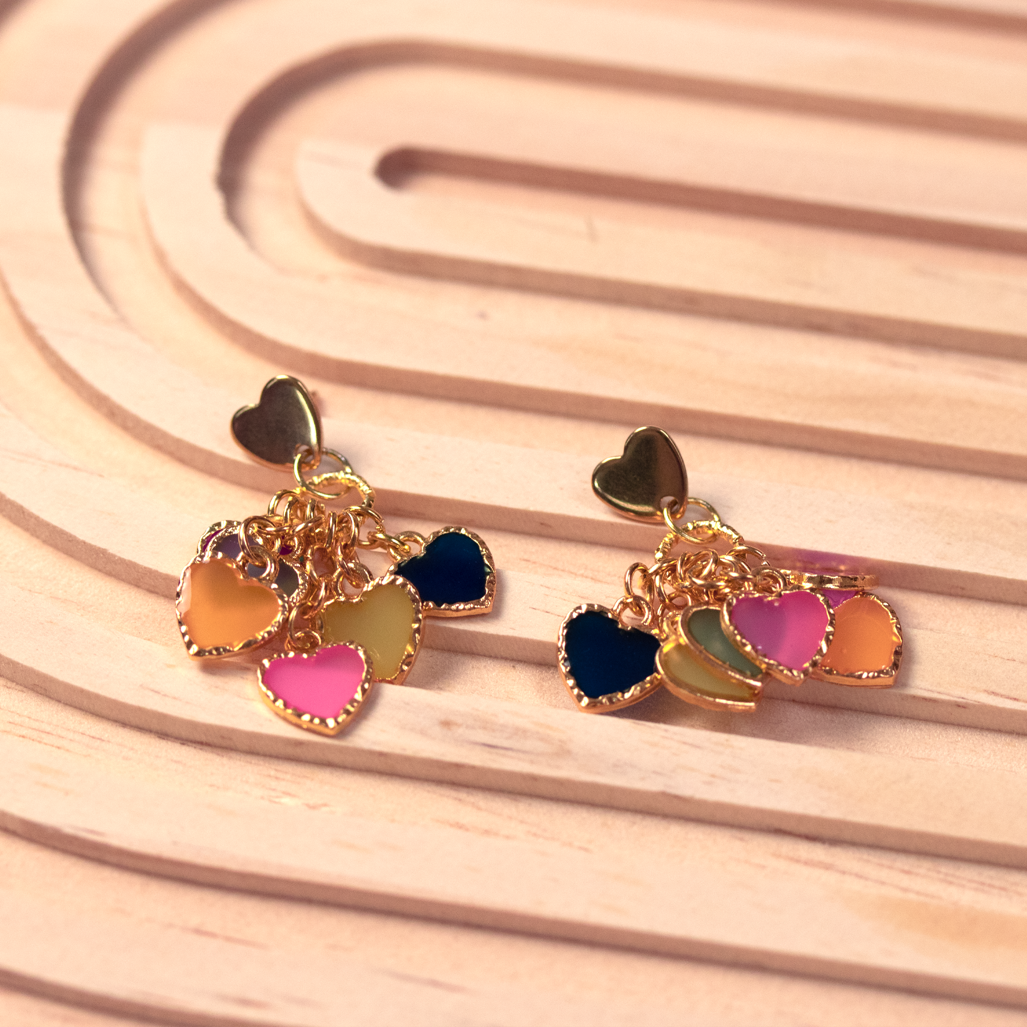 Rainbow Dangling Hearts Bracelet and Earrings Set