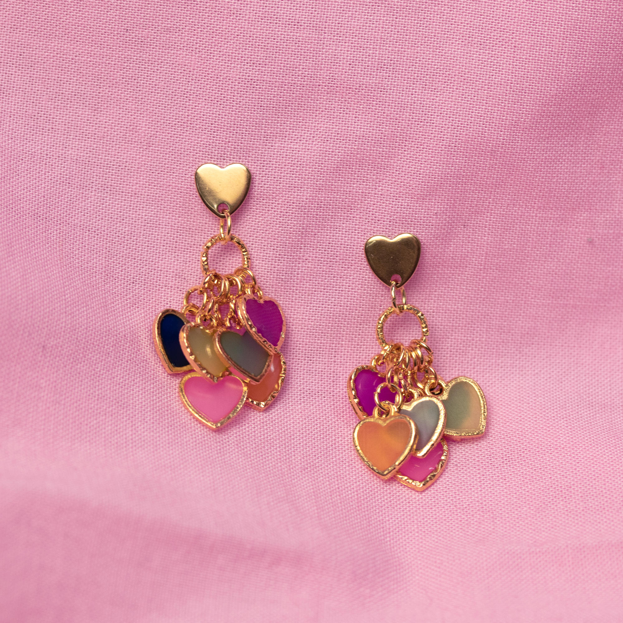 Rainbow Dangling Hearts Bracelet and Earrings Set