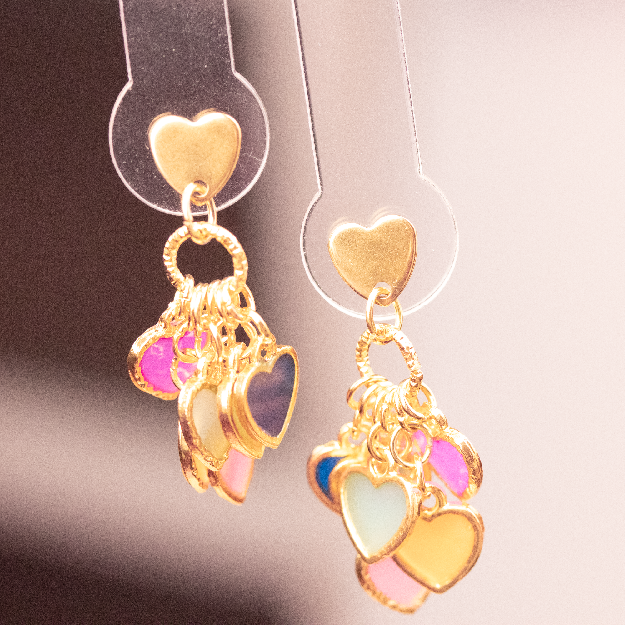 Rainbow Dangling Hearts Bracelet and Earrings Set