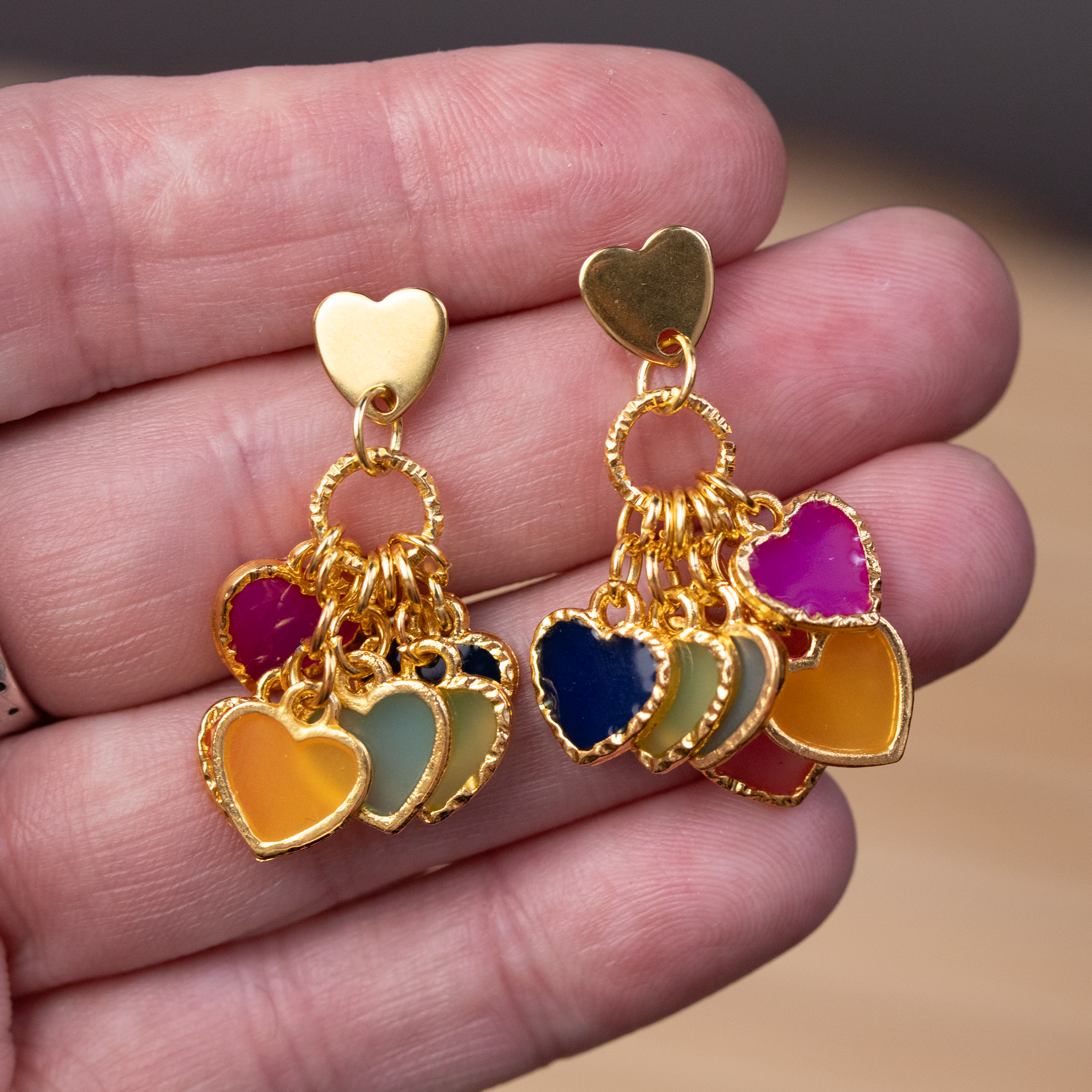 Rainbow Dangling Hearts Bracelet and Earrings Set