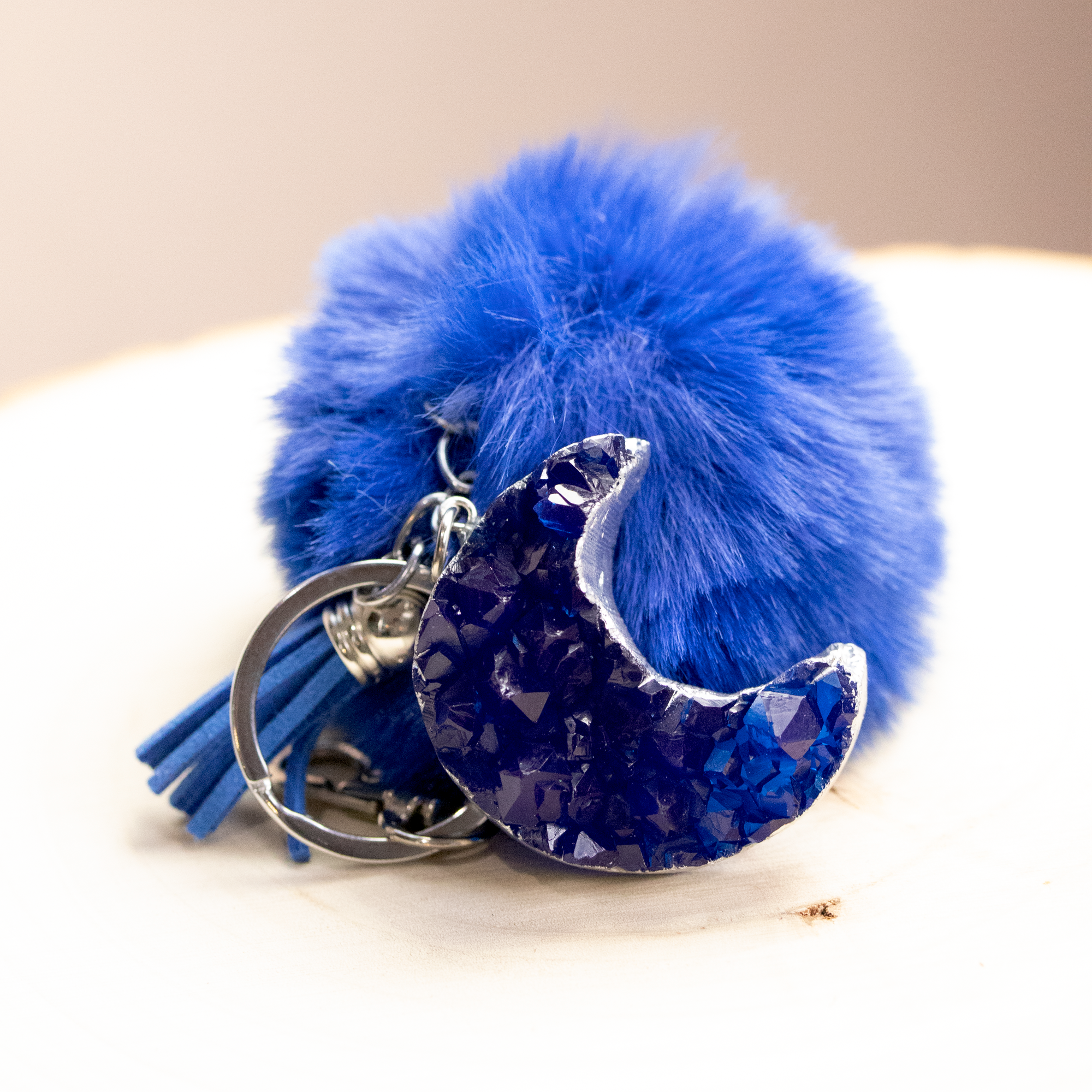 Metallic Purple Druzy Crystal Crescent Moon Keychain - Calico Unicorn