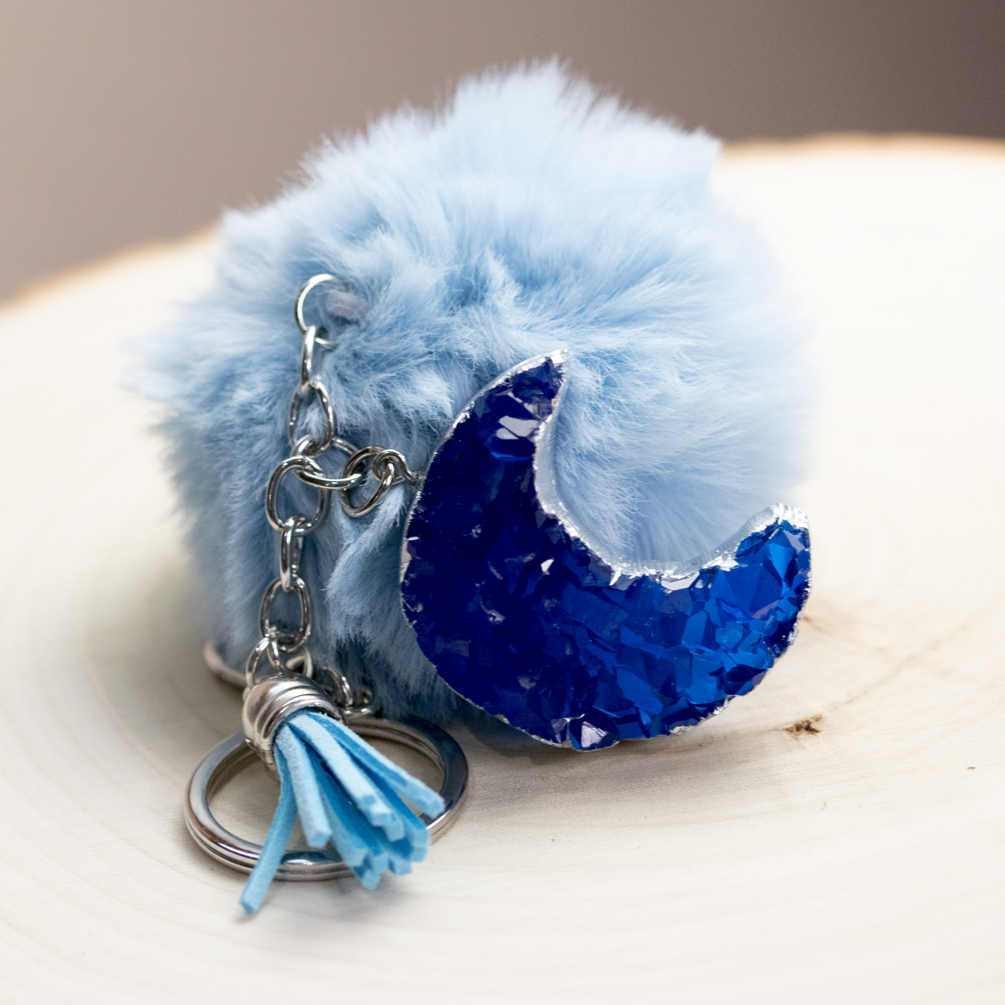 Metallic Purple Druzy Crystal Crescent Moon Keychain - Calico Unicorn