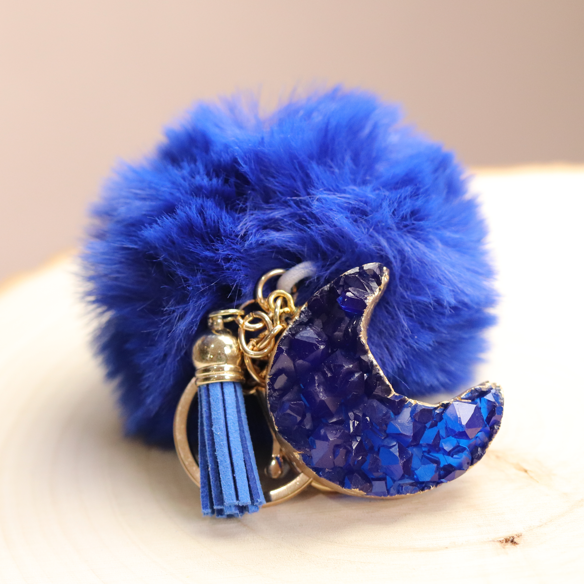 Metallic Purple Druzy Crystal Crescent Moon Keychain - Calico Unicorn