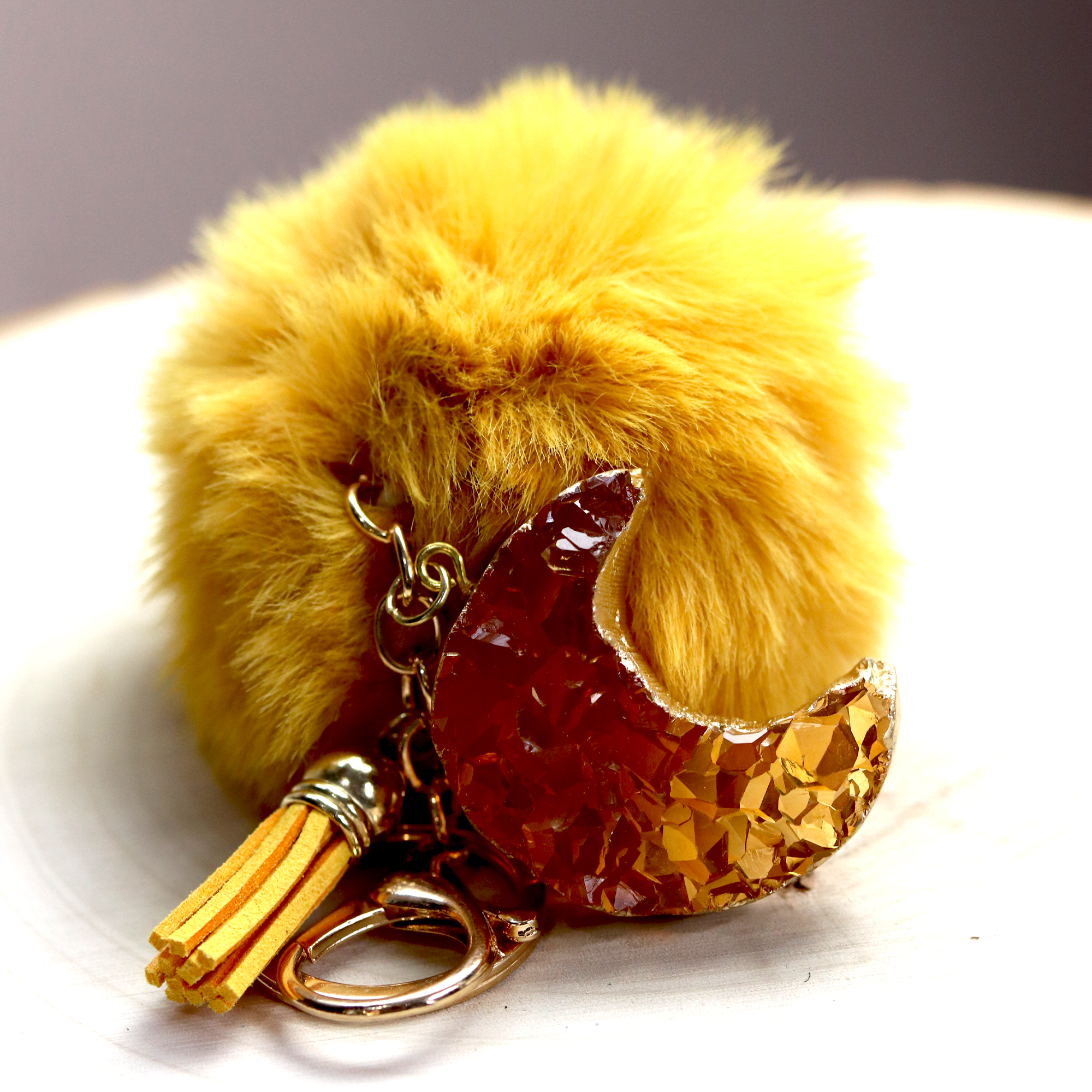 Metallic Purple Druzy Crystal Crescent Moon Keychain - Calico Unicorn