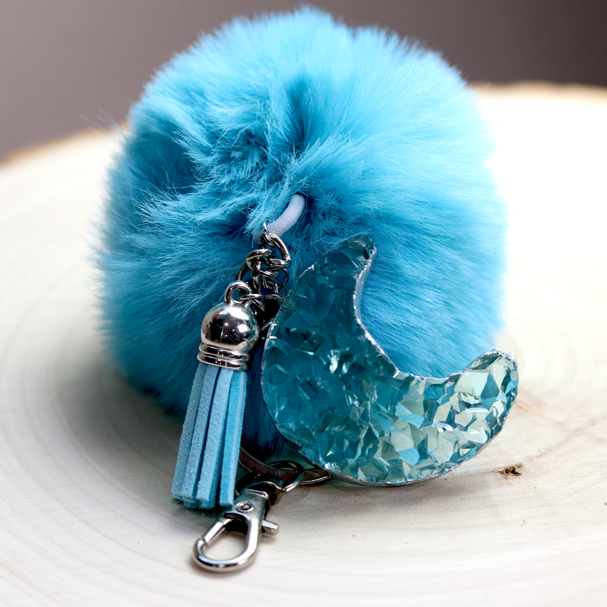 Metallic Purple Druzy Crystal Crescent Moon Keychain - Calico Unicorn