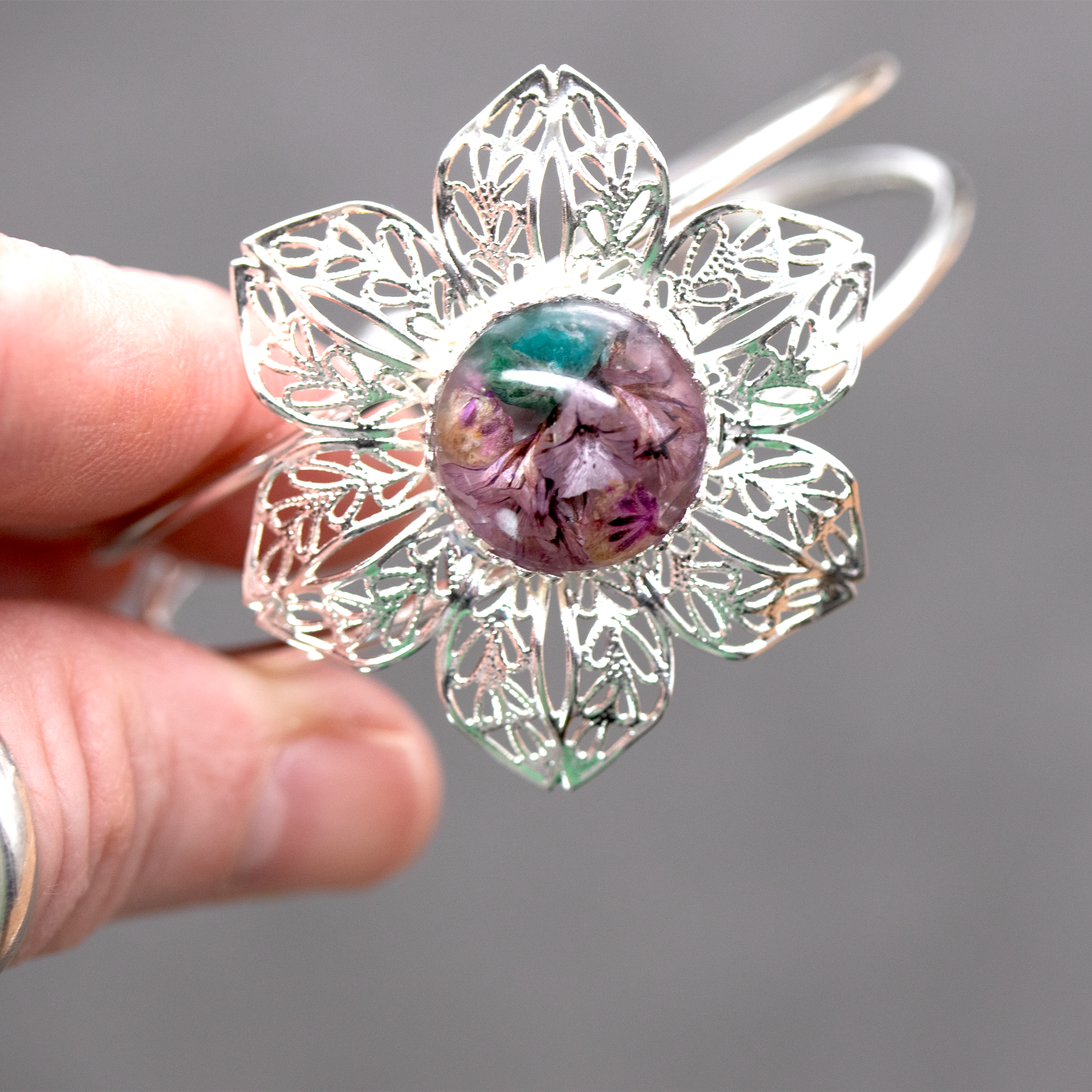Flower Bezel Botanical Bangle Cuff Bracelet