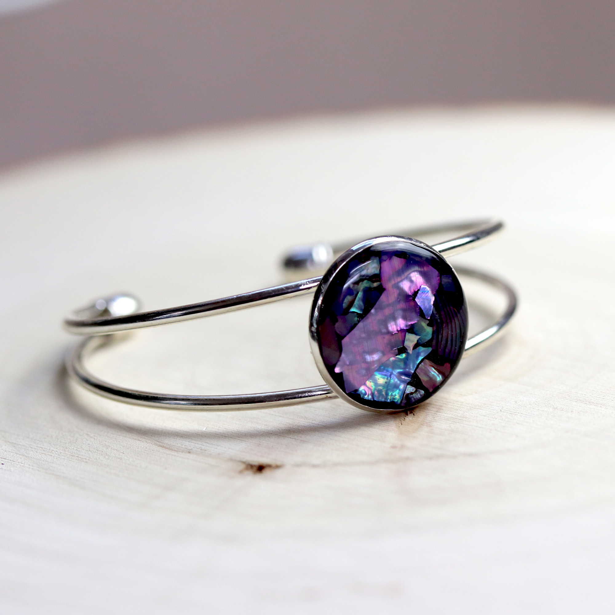 Abalone Shell Bangle Cuff Bracelet - Calico Unicorn