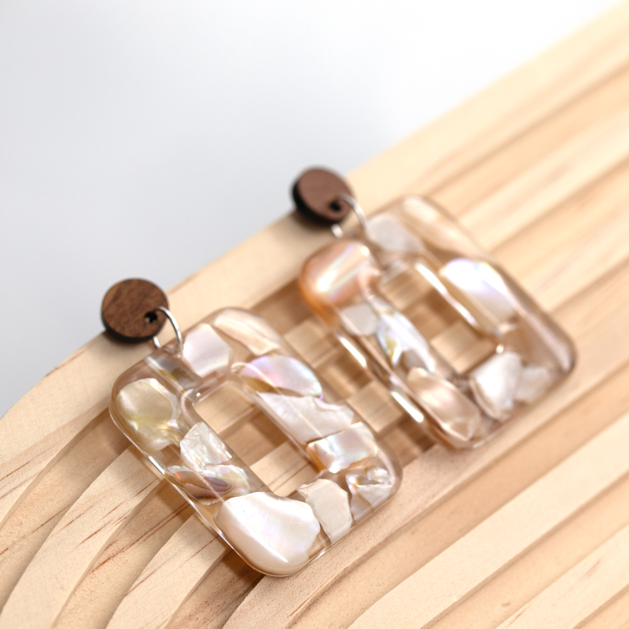 Boho Mother of Pearl Natural Wood Stud Earrings - Calico Unicorn
