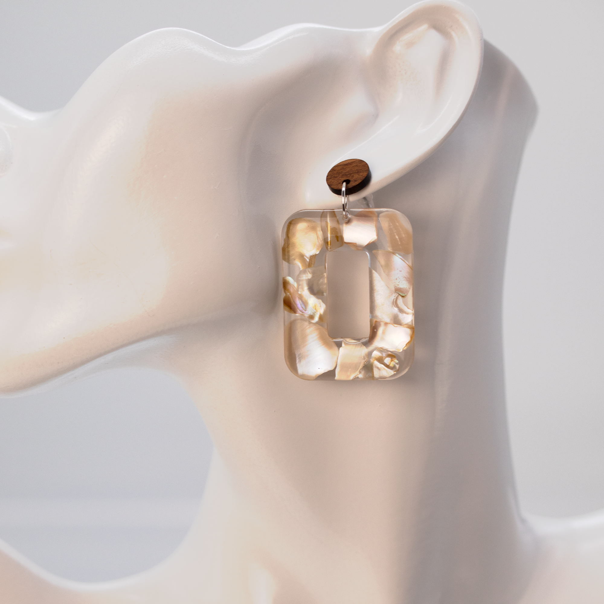 Boho Mother of Pearl Natural Wood Stud Earrings - Calico Unicorn