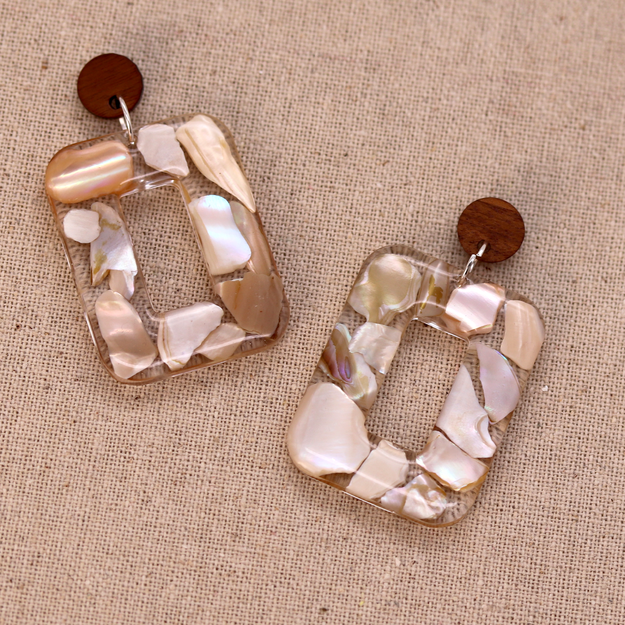 Boho Mother of Pearl Natural Wood Stud Earrings - Calico Unicorn