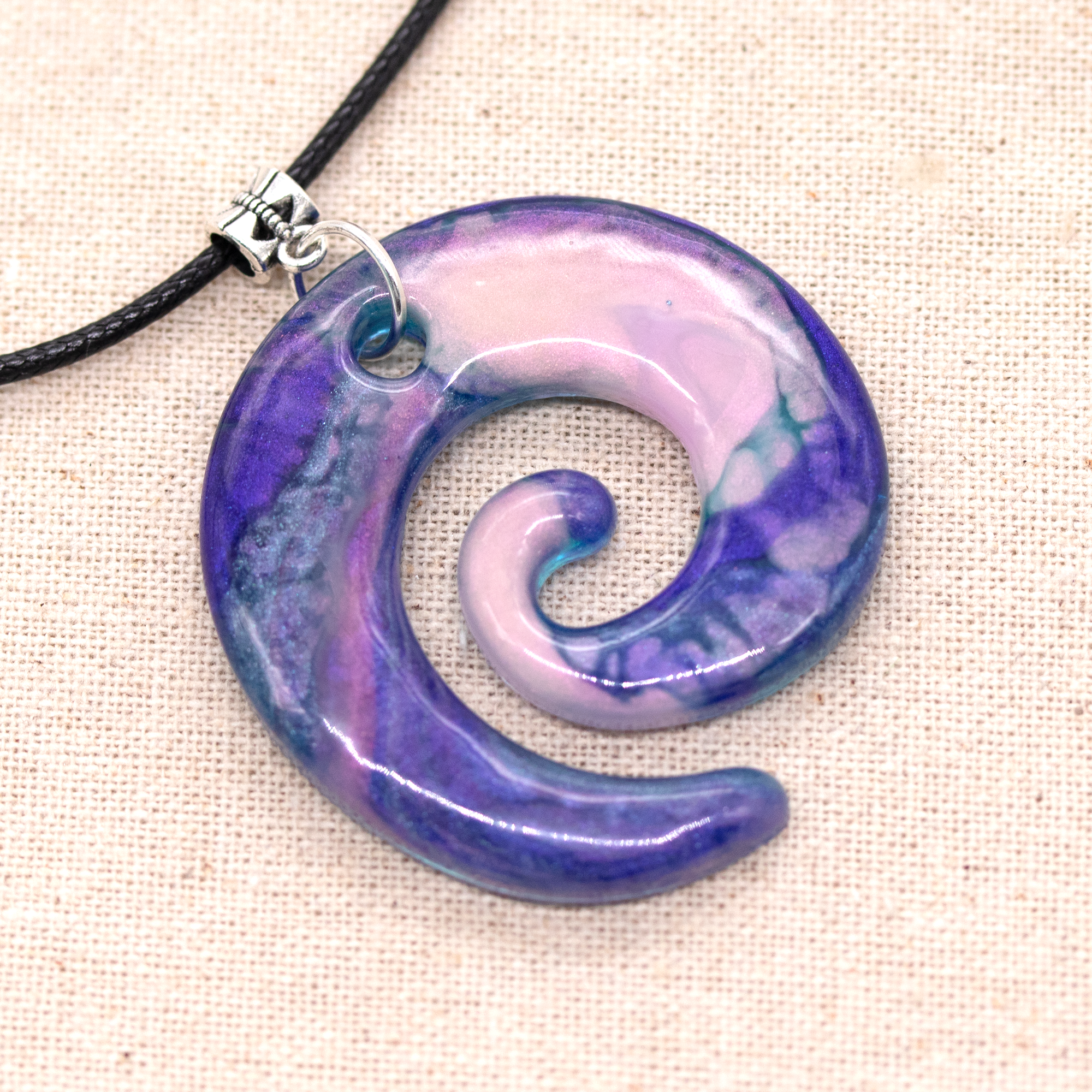 Pink, Blue and Purple Opal Marble Spiral Pendant