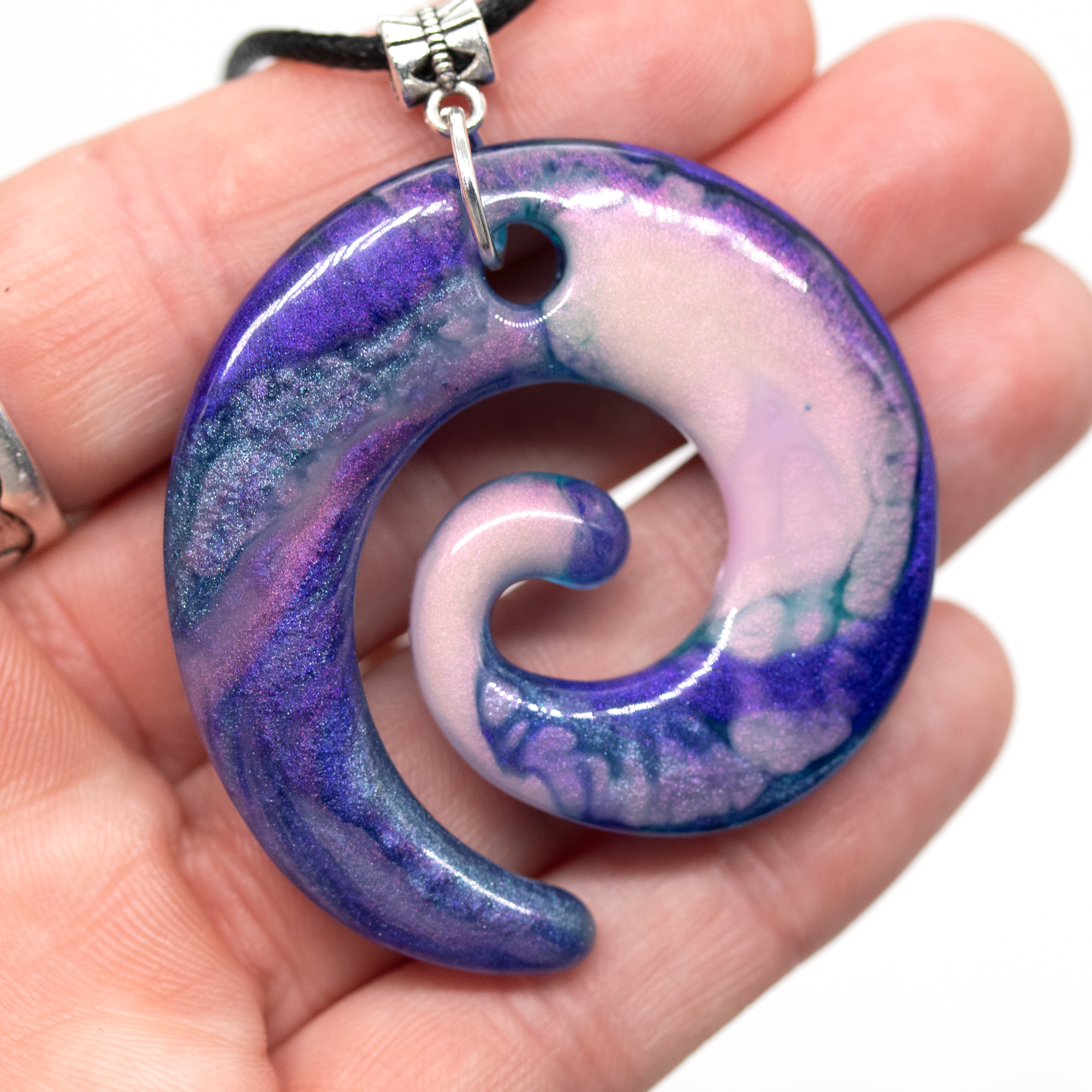 Pink, Blue and Purple Opal Marble Spiral Pendant
