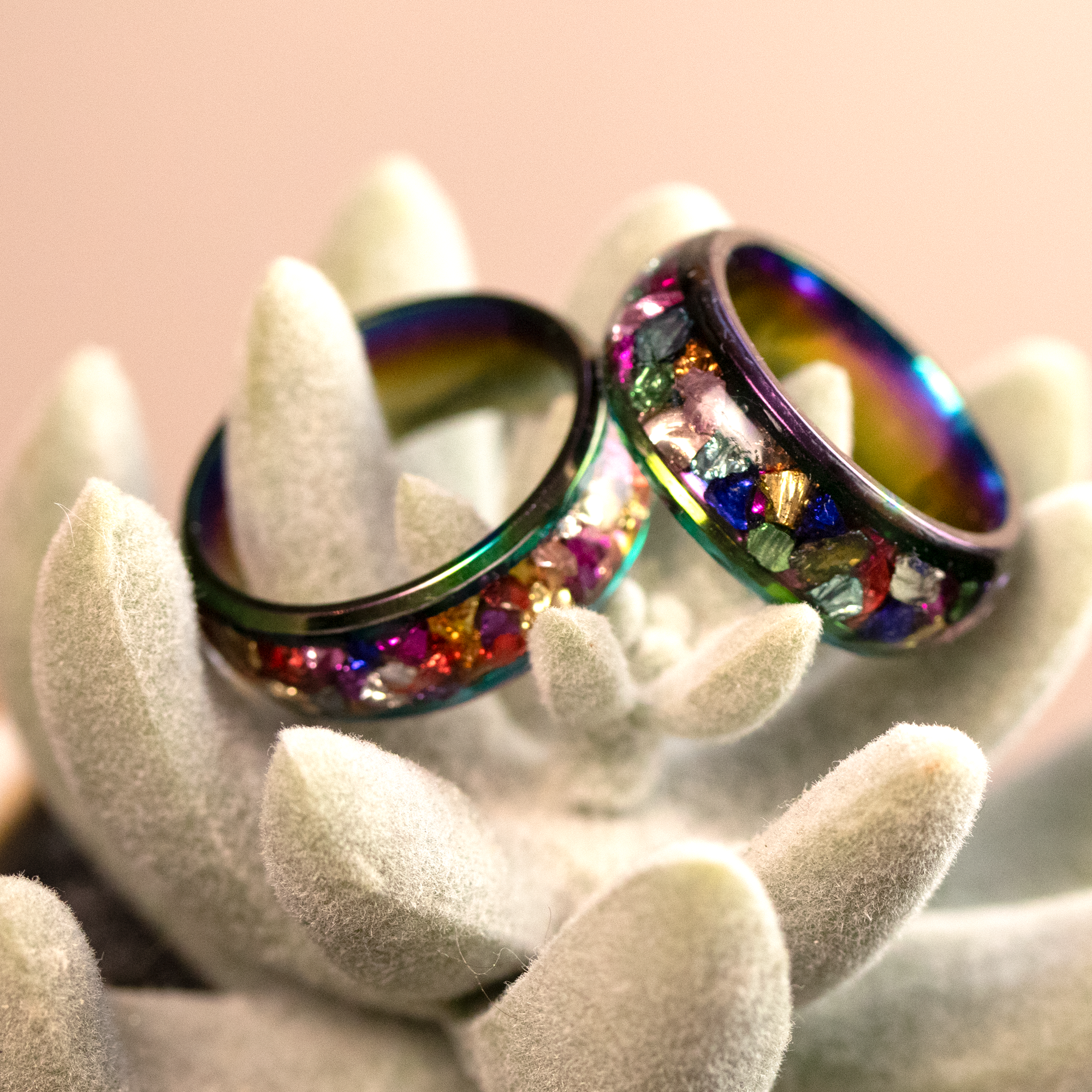 Colorful Metallic Inlay Rainbow Metal Finish Ring - Calico Unicorn