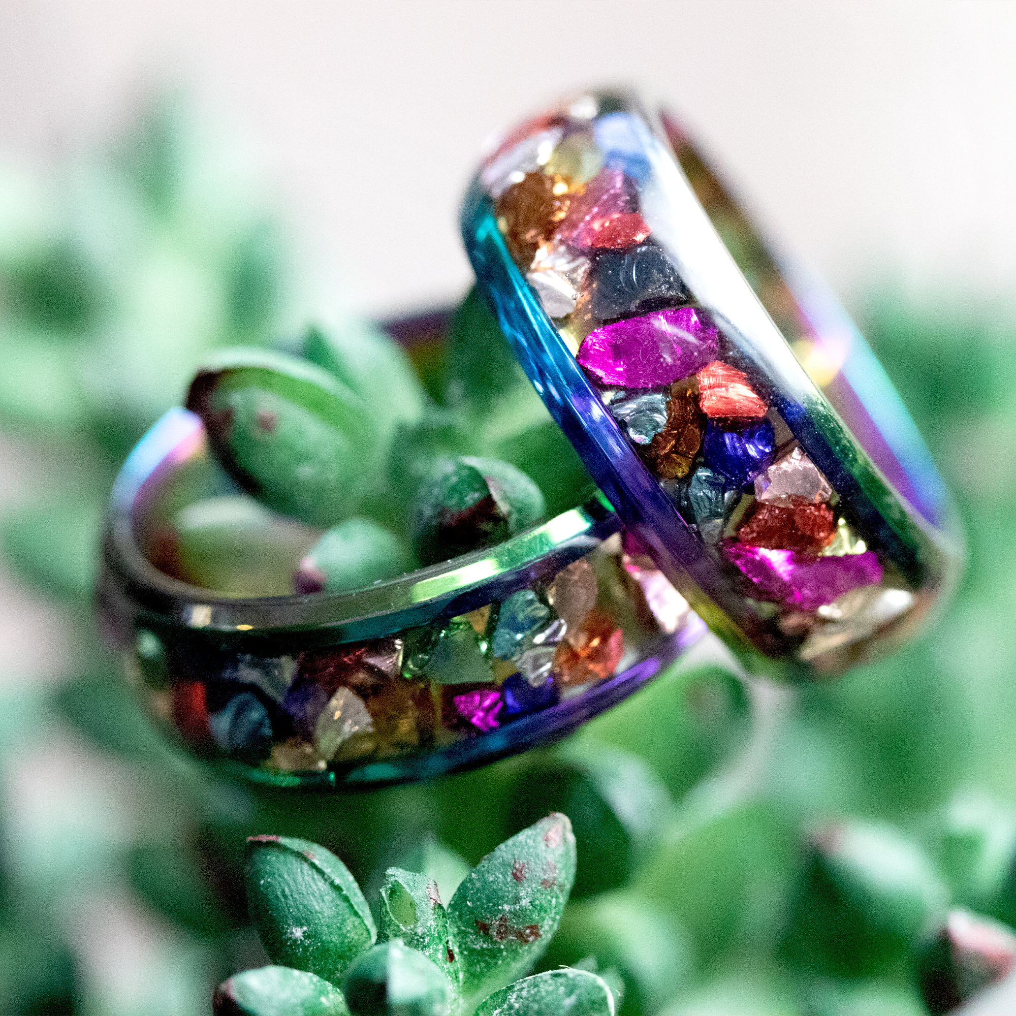 Colorful Metallic Inlay Rainbow Metal Finish Ring - Calico Unicorn