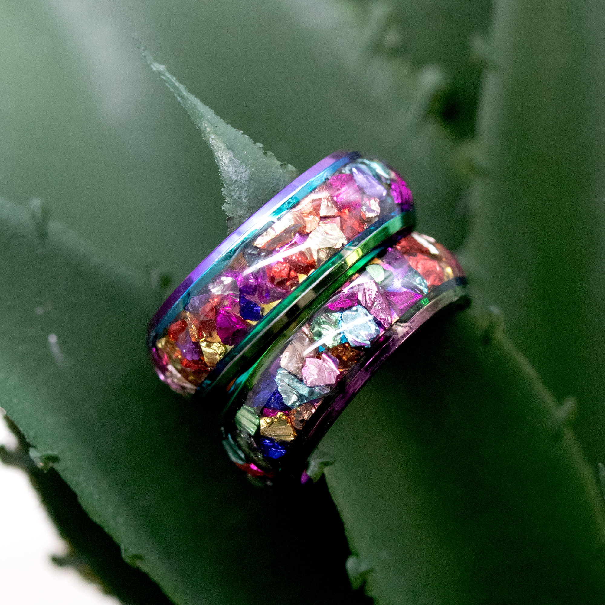 Colorful Metallic Inlay Rainbow Metal Finish Ring - Calico Unicorn