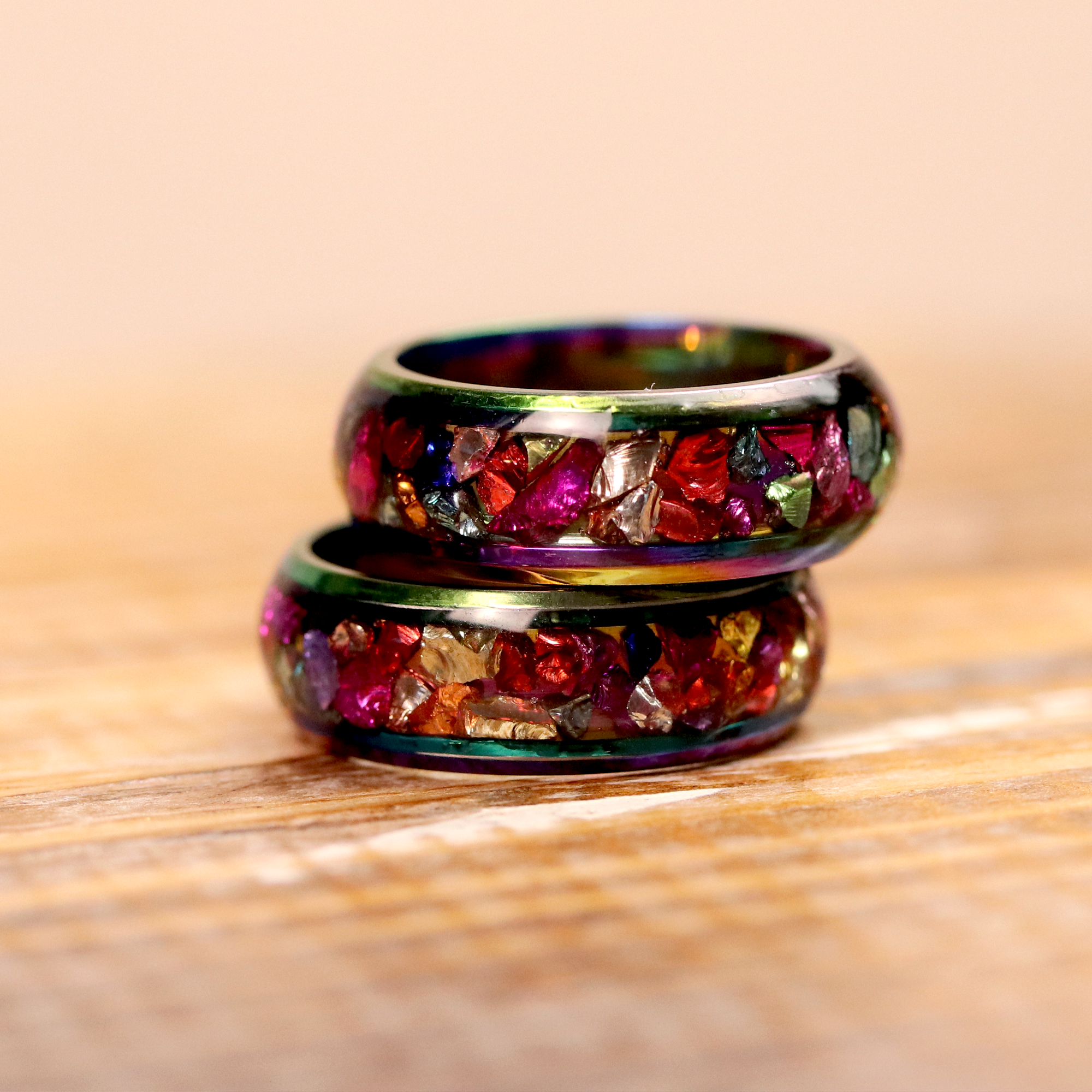 Colorful Metallic Inlay Rainbow Metal Finish Ring - Calico Unicorn