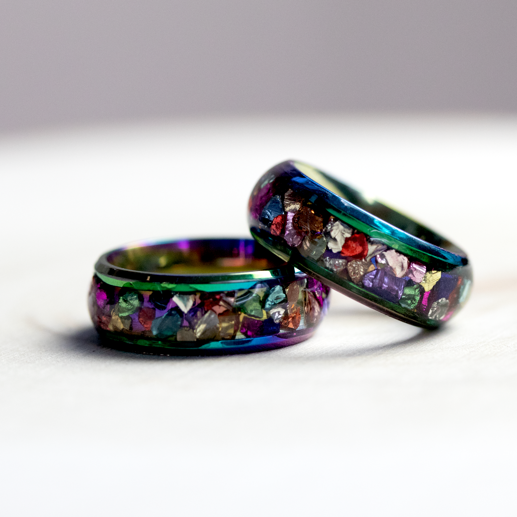 Colorful Metallic Inlay Rainbow Metal Finish Ring - Calico Unicorn