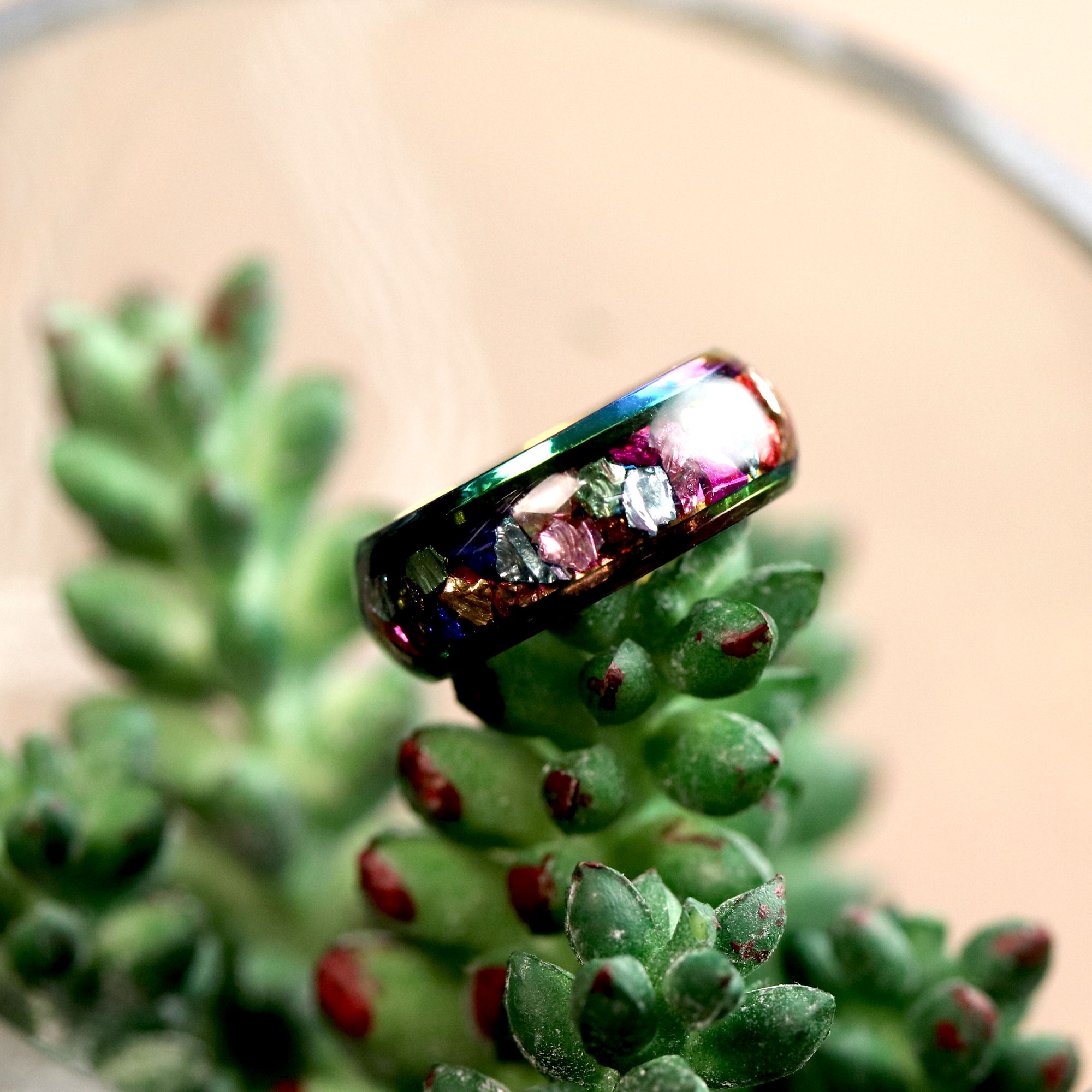 Colorful Metallic Inlay Rainbow Metal Finish Ring - Calico Unicorn