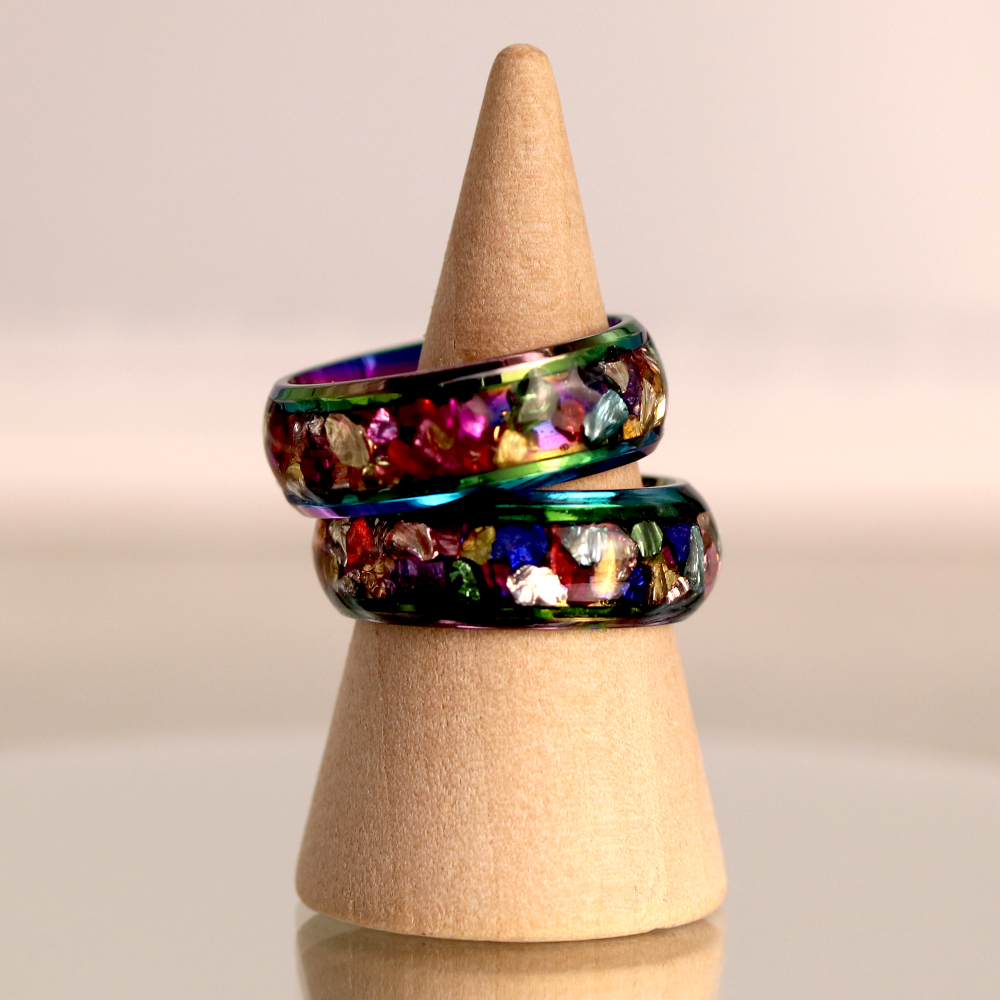 Colorful Metallic Inlay Rainbow Metal Finish Ring - Calico Unicorn