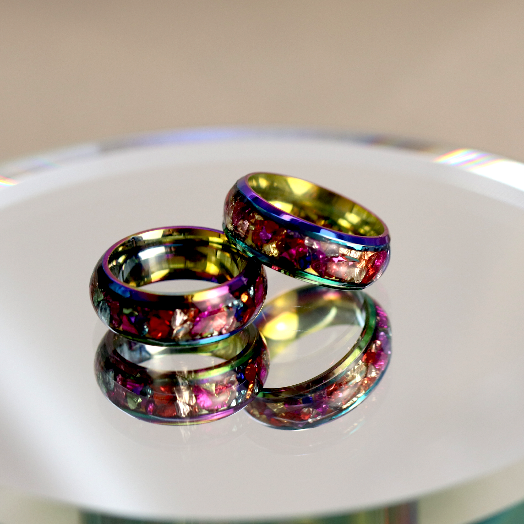 Colorful Metallic Inlay Rainbow Metal Finish Ring - Calico Unicorn