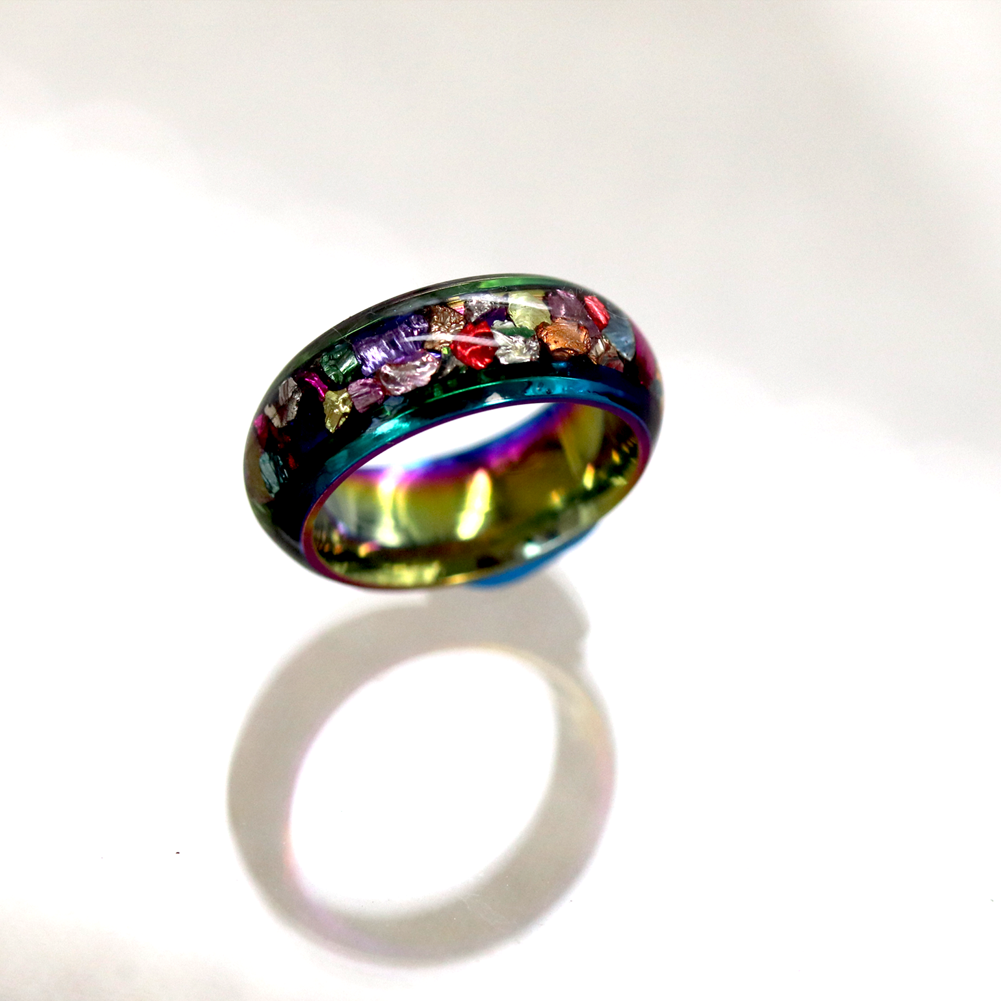 Colorful Metallic Inlay Rainbow Metal Finish Ring - Calico Unicorn