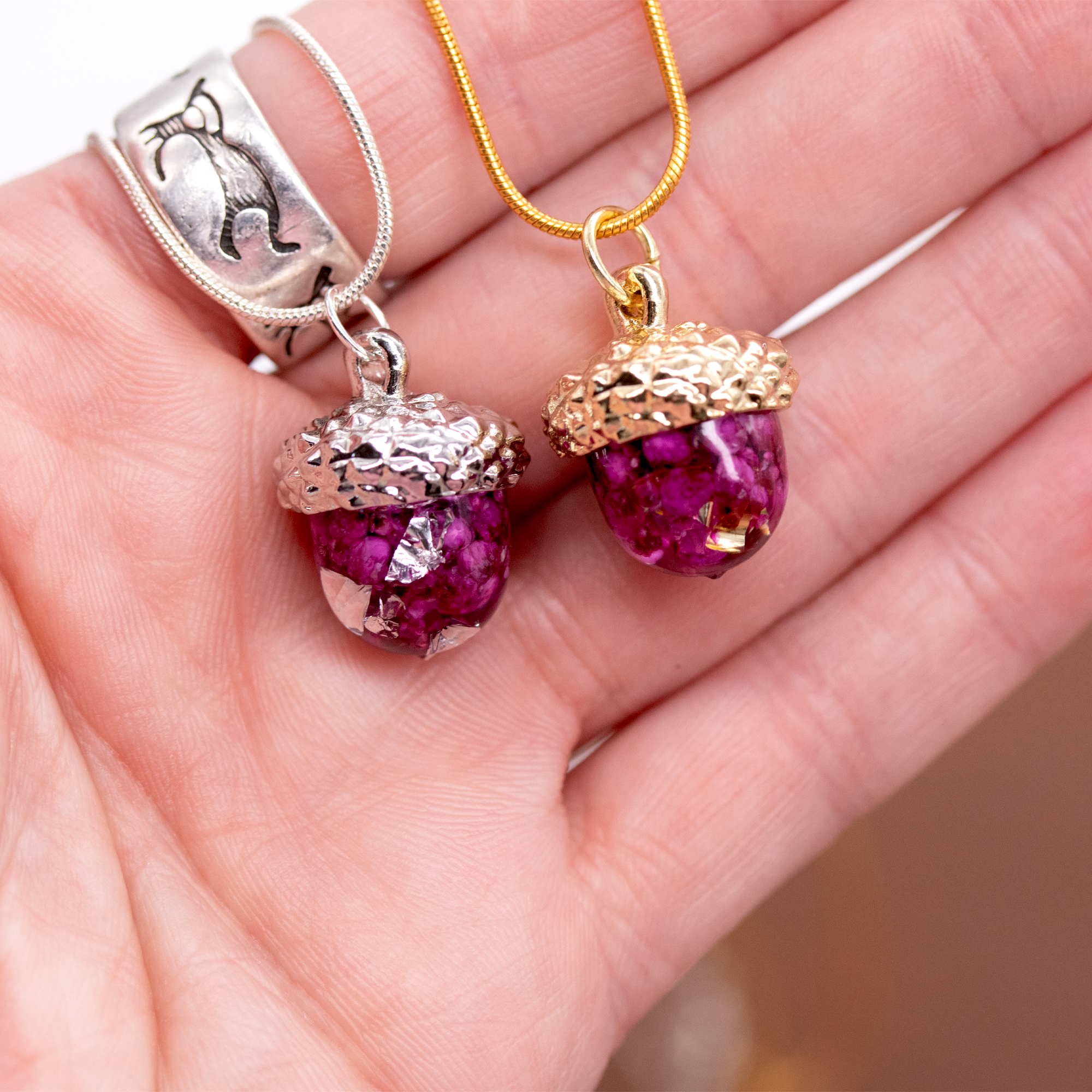 Dainty Rosé Amoré Botanical Acorn Pendant - Calico Unicorn